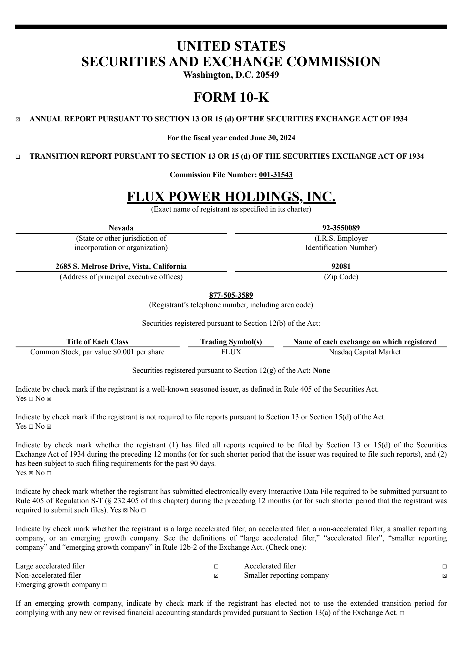 Flux Power's Q4 2024 Annual report