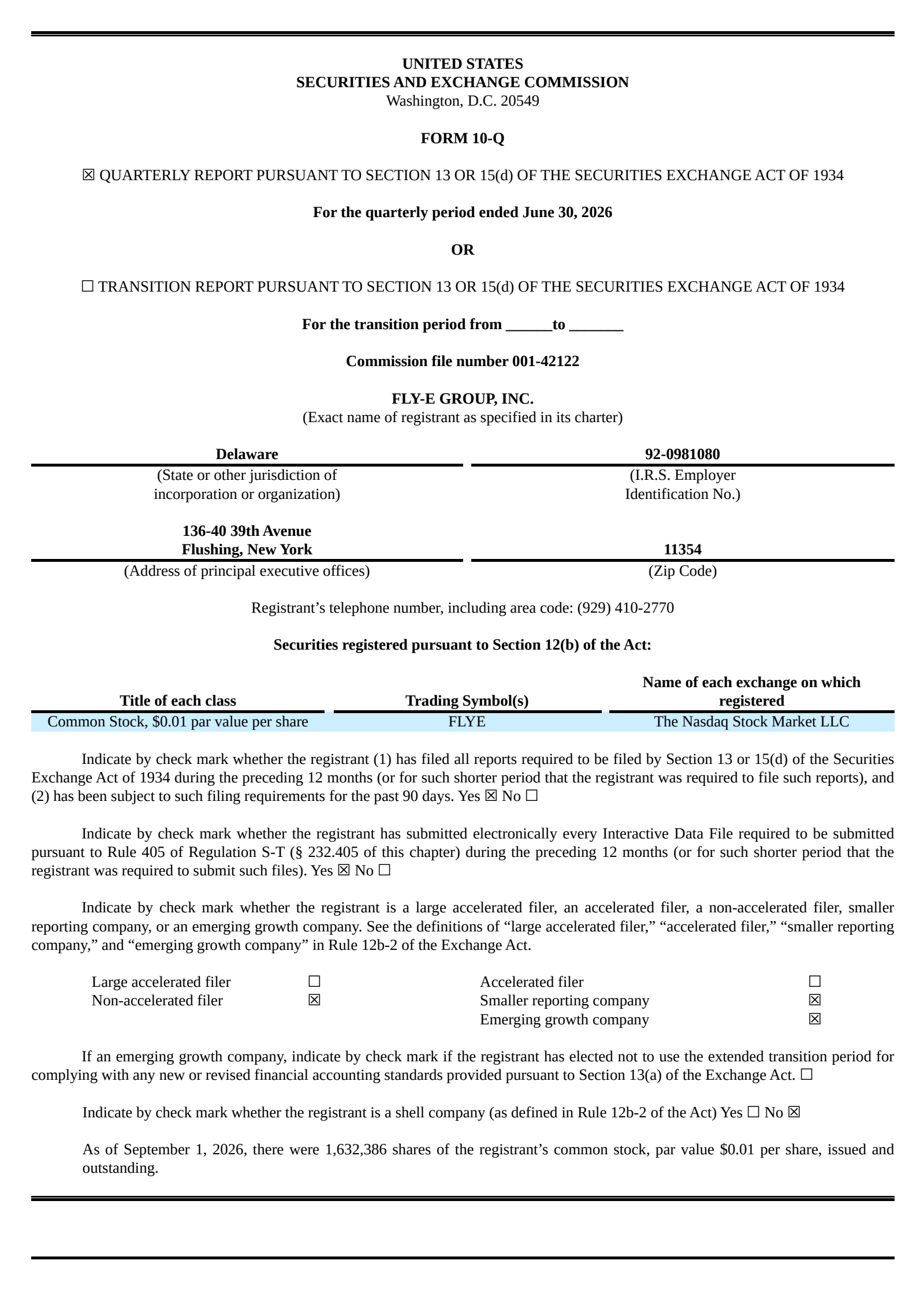 Fly-E Group's Q1 2027 Quarterly report