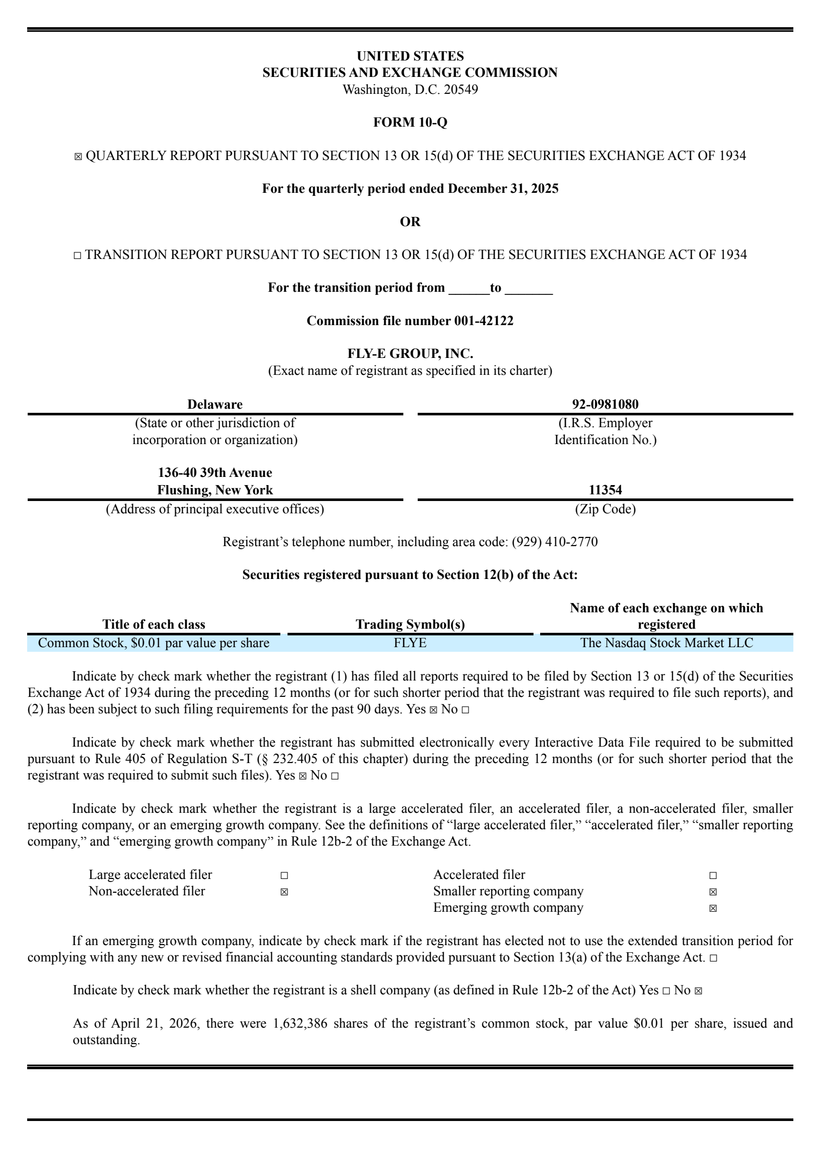 Fly-E Group's Q3 2026 Quarterly report
