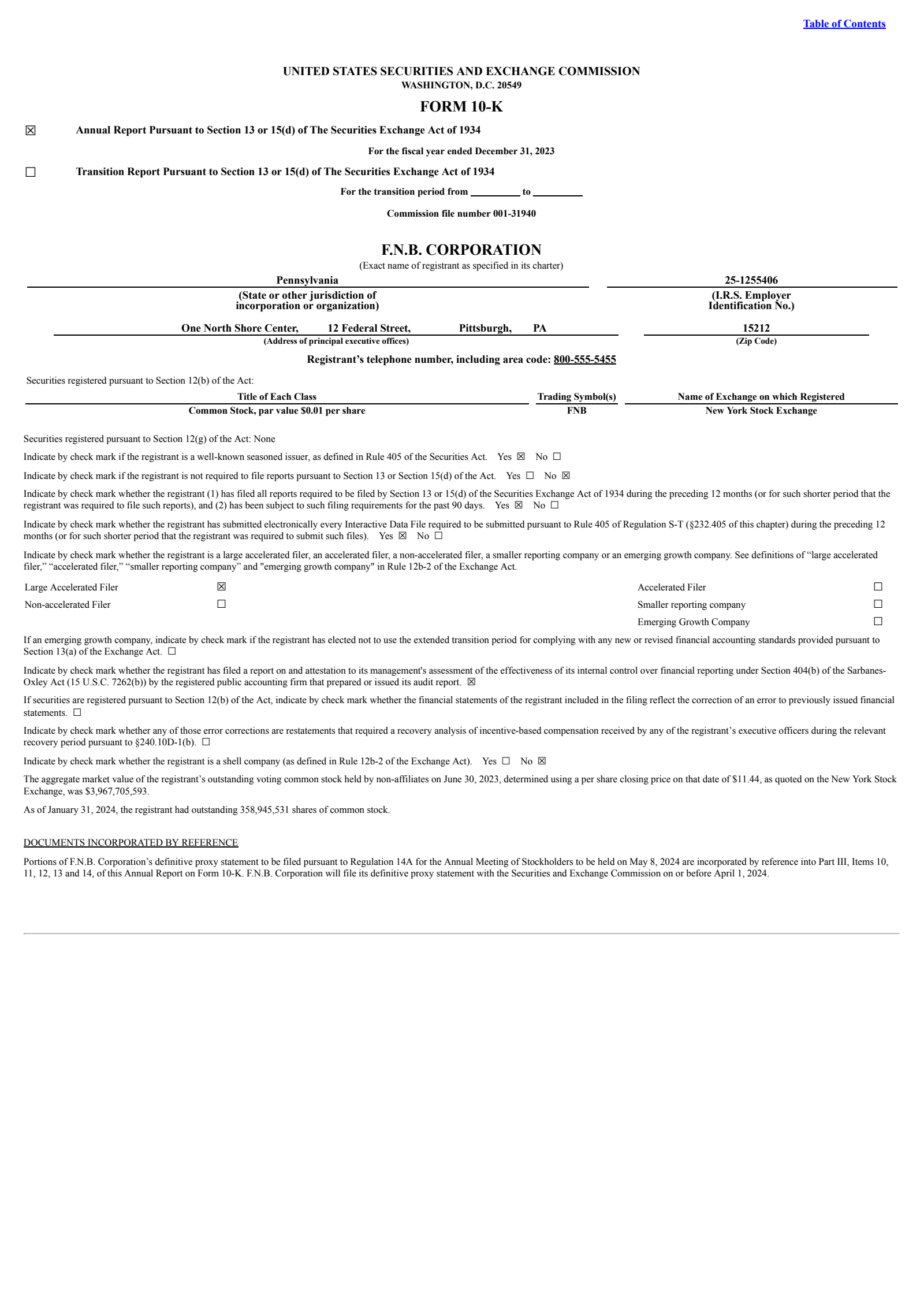 F.N.B.'s Q4 2023 Annual report