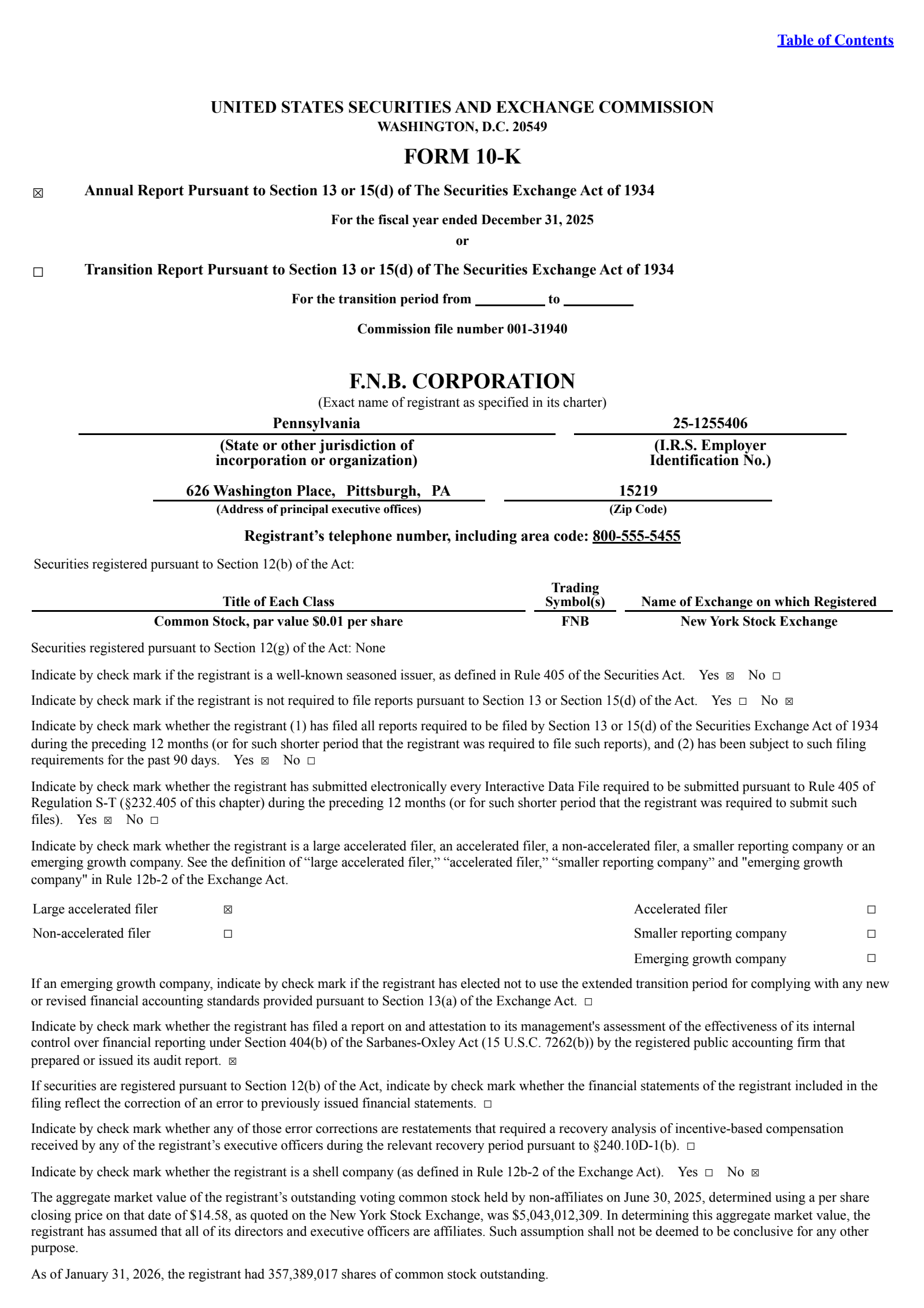 F.N.B.'s Q4 2025 Annual report