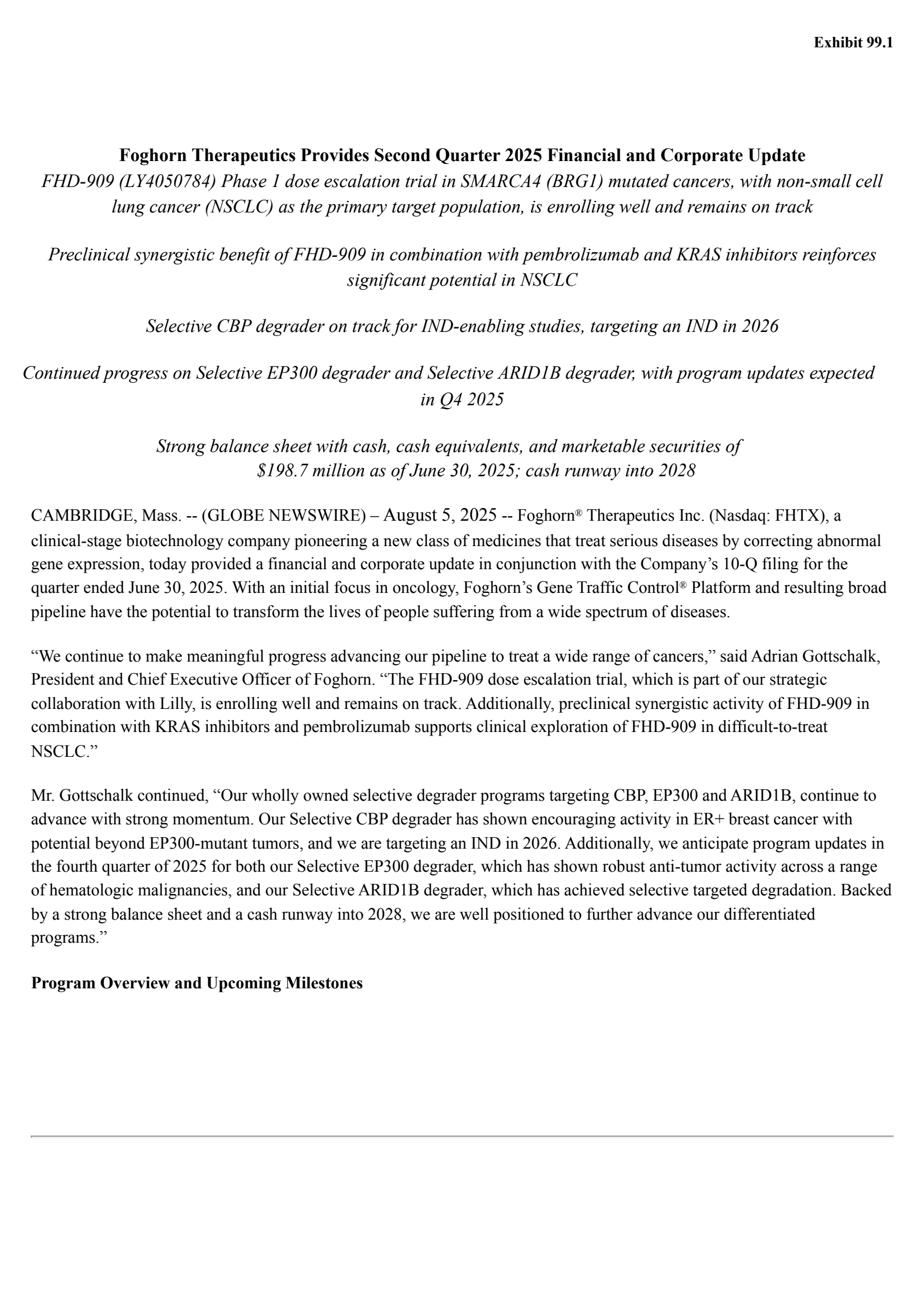 Foghorn Therapeutics' Q2 2025 Press Release