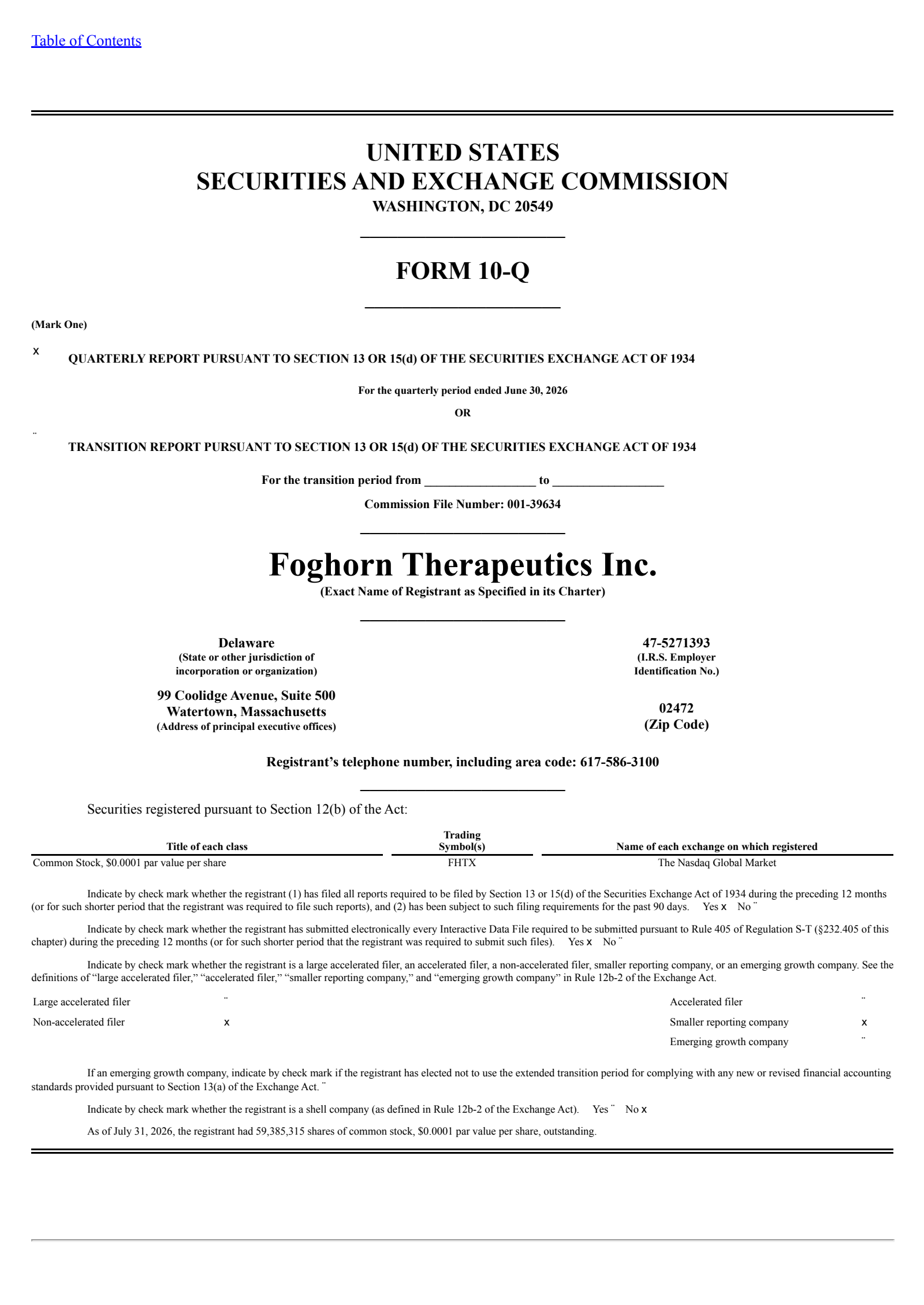 Foghorn Therapeutics' Q2 2026 Quarterly report