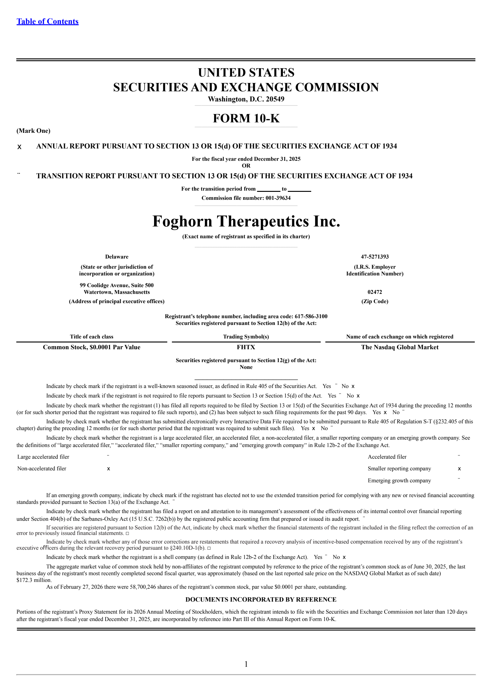 Foghorn Therapeutics' Q4 2025 Annual report