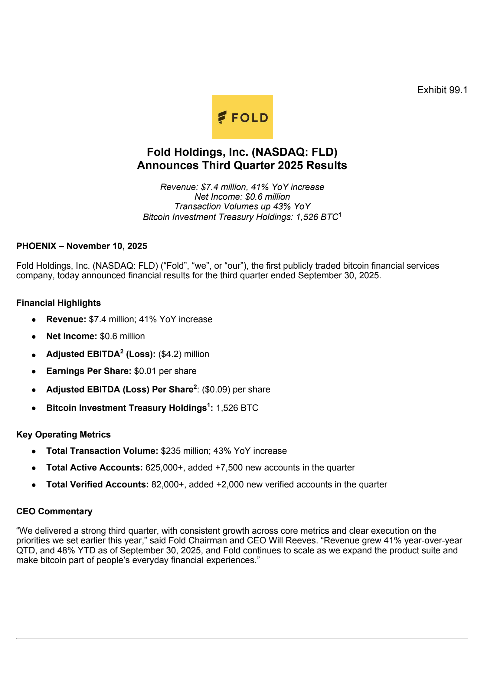 Fold's Q3 2025 Earnings Release