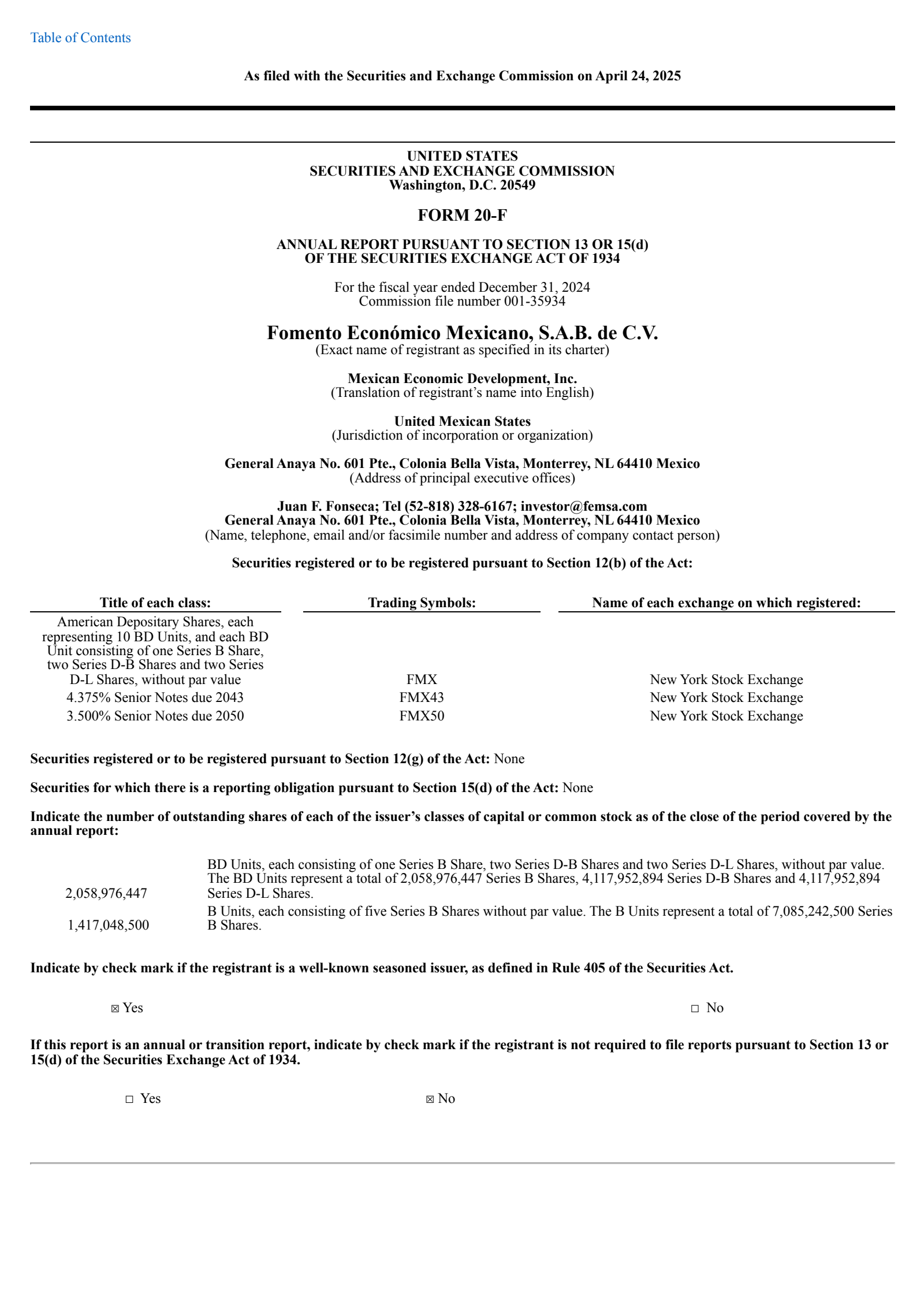 Fomento Economico Mexicano's Q4 2024 Annual report