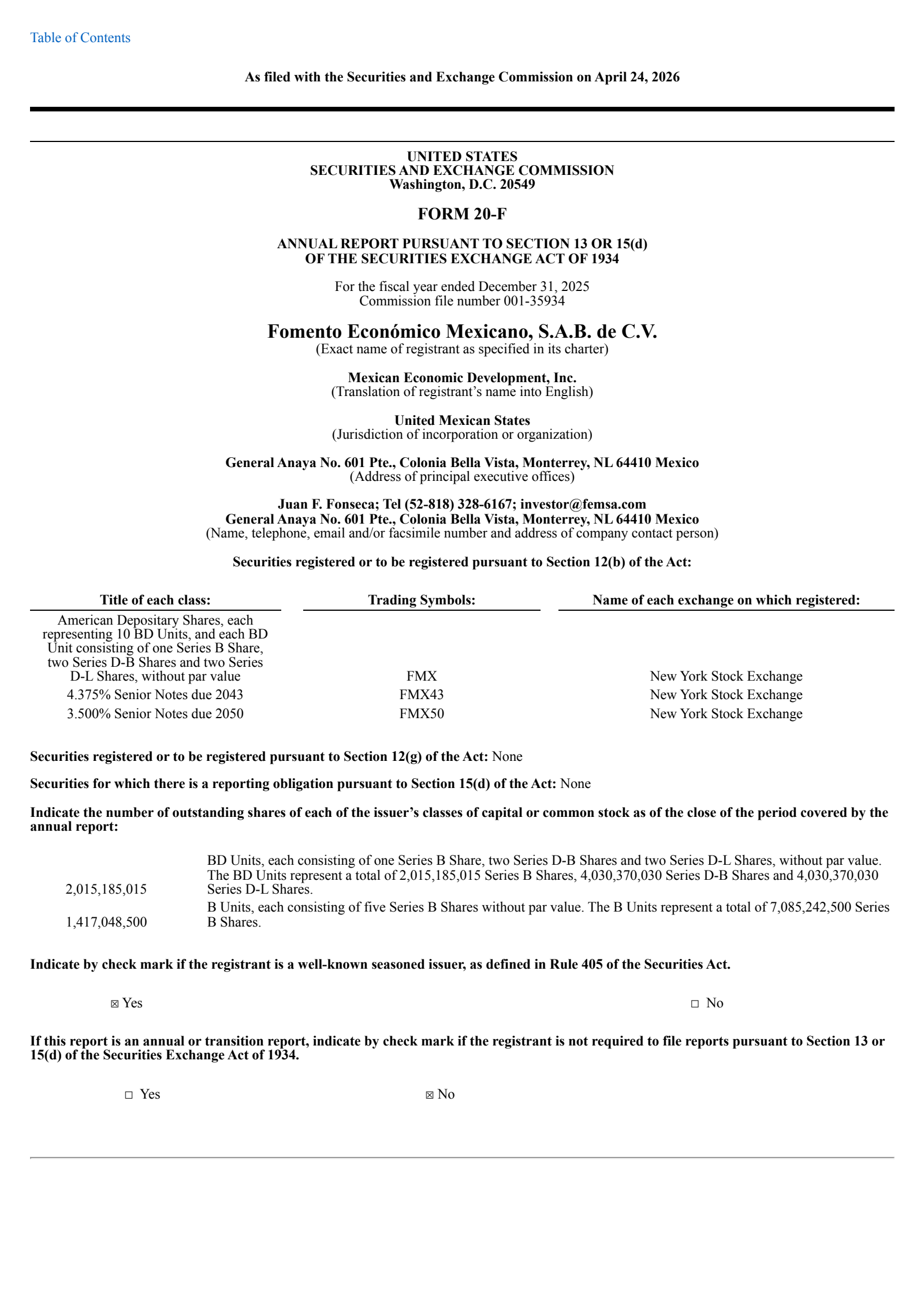 Fomento Economico Mexicano's Q4 2025 Annual report