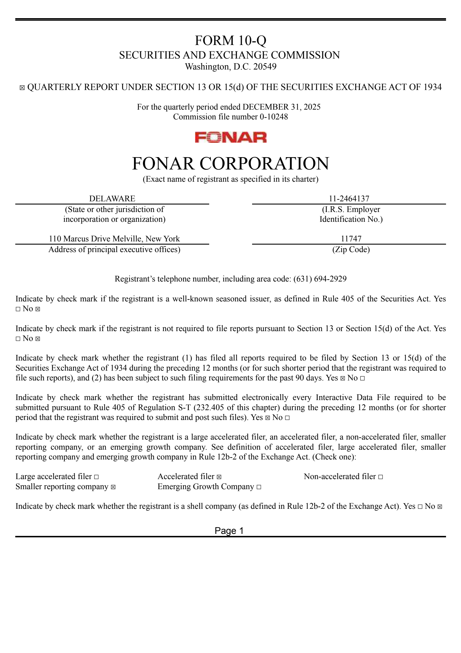 Fonar's Q2 2026 Quarterly report