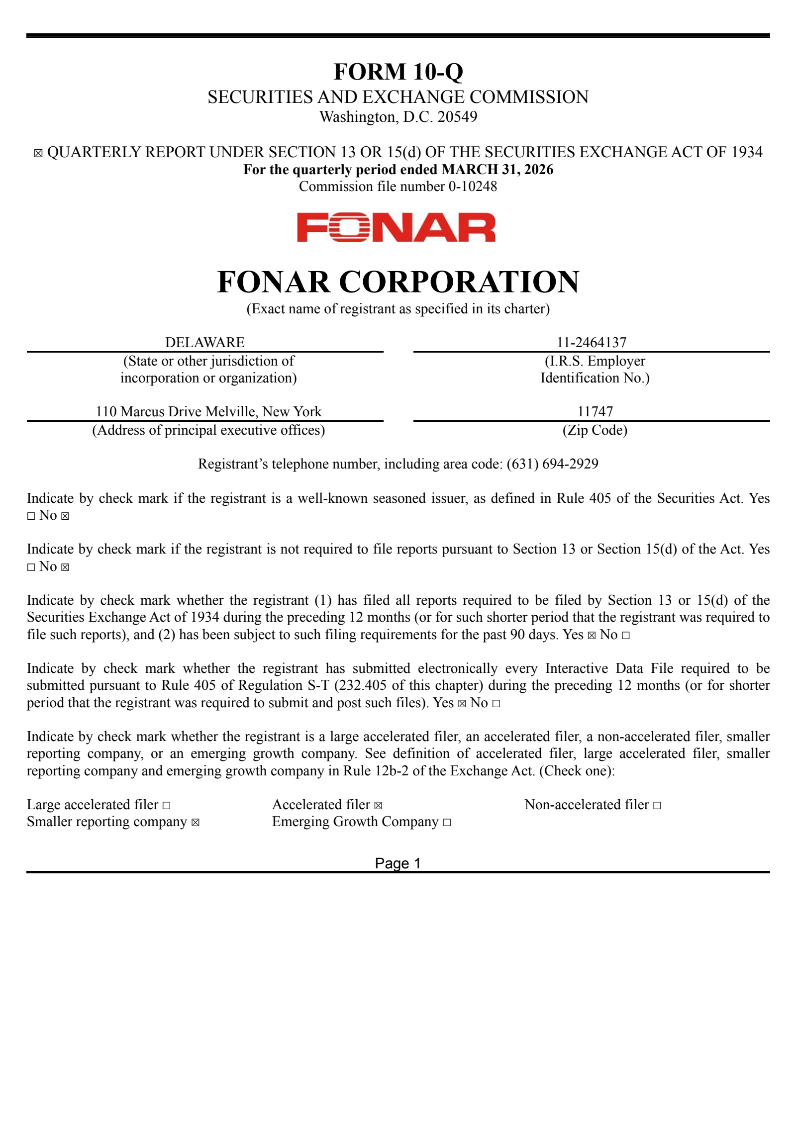 Fonar's Q3 2026 Quarterly report