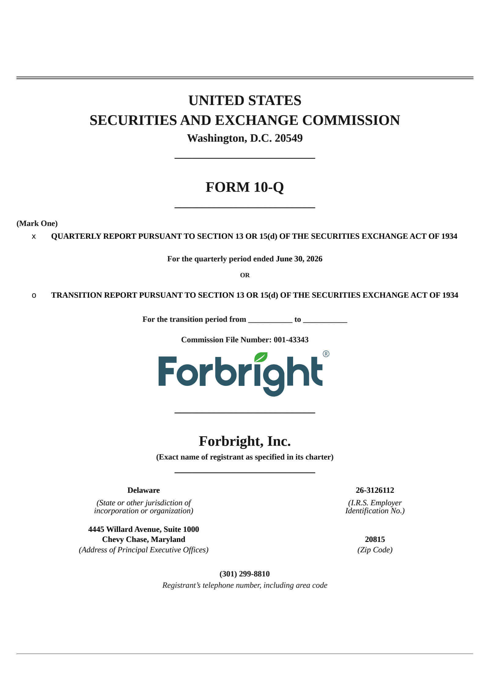 Forbright's Q2 2026 Quarterly report
