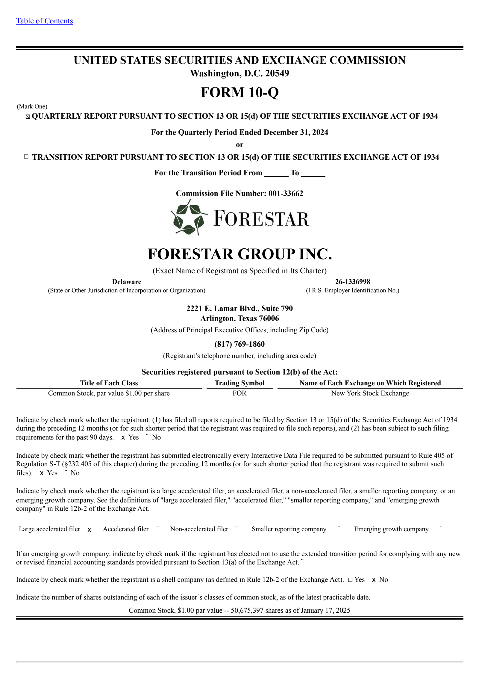 Forestar Group's Q1 2025 Quarterly report