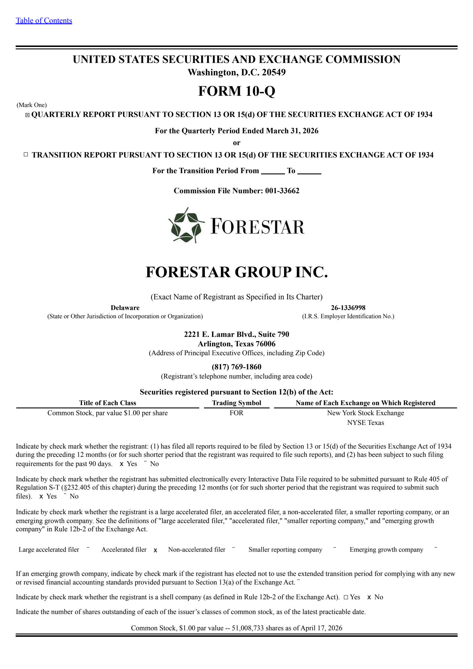 Forestar Group's Q2 2026 Quarterly report