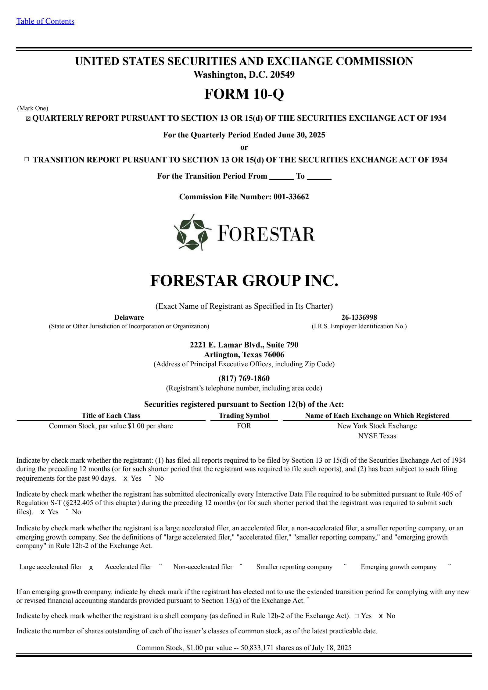 Forestar Group's Q3 2025 Quarterly report