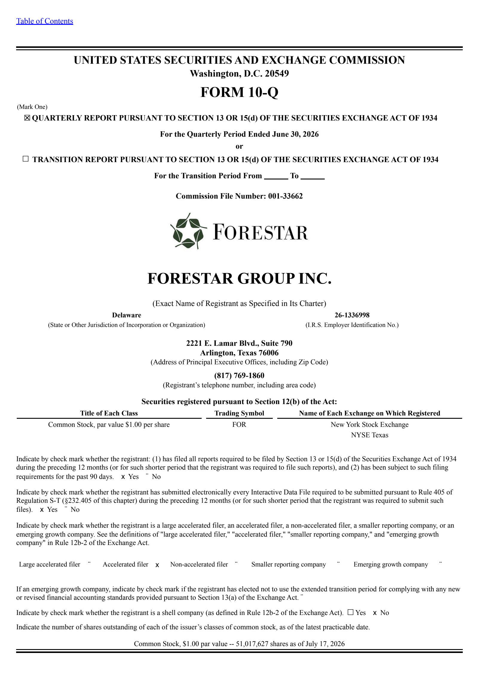 Forestar Group's Q3 2026 Quarterly report