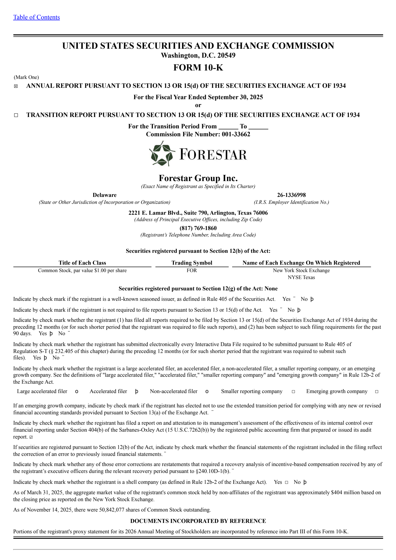 Forestar Group's Q4 2025 Annual Report