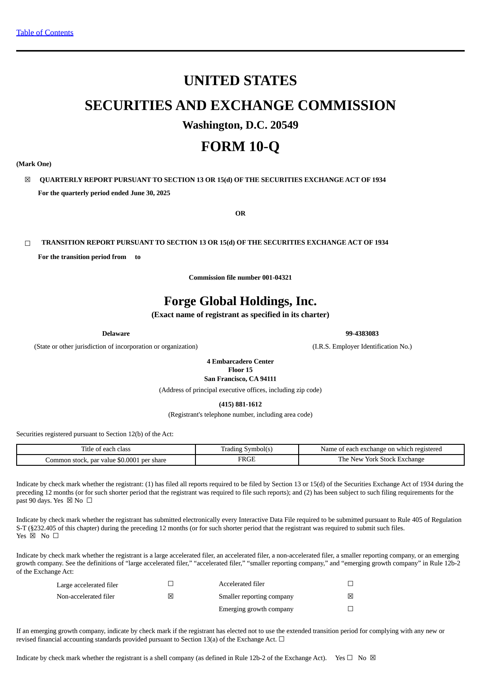 Forge Global's Q2 2025 Quarterly report