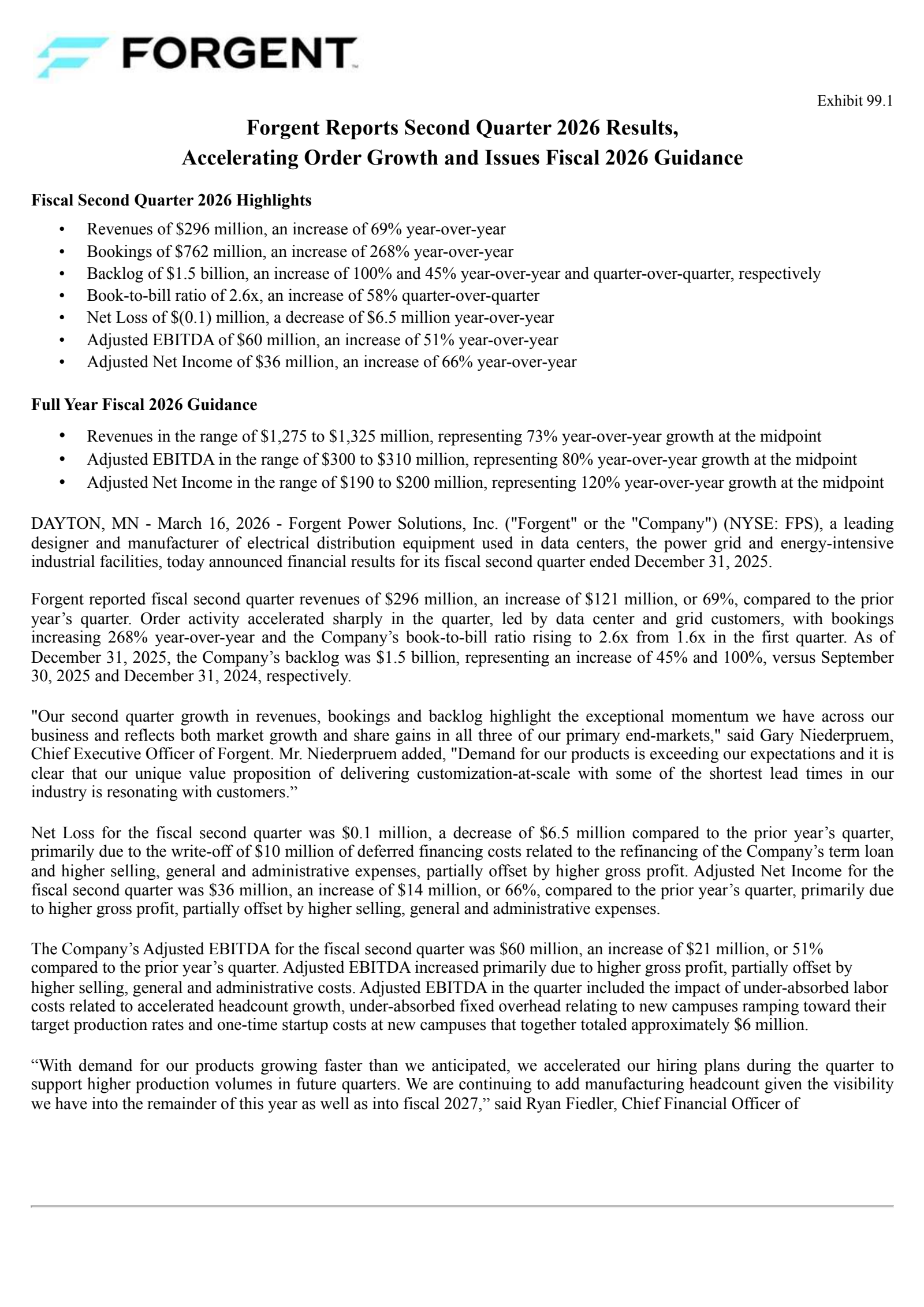 Forgent Power Solutions' Q2 2026 Press Release
