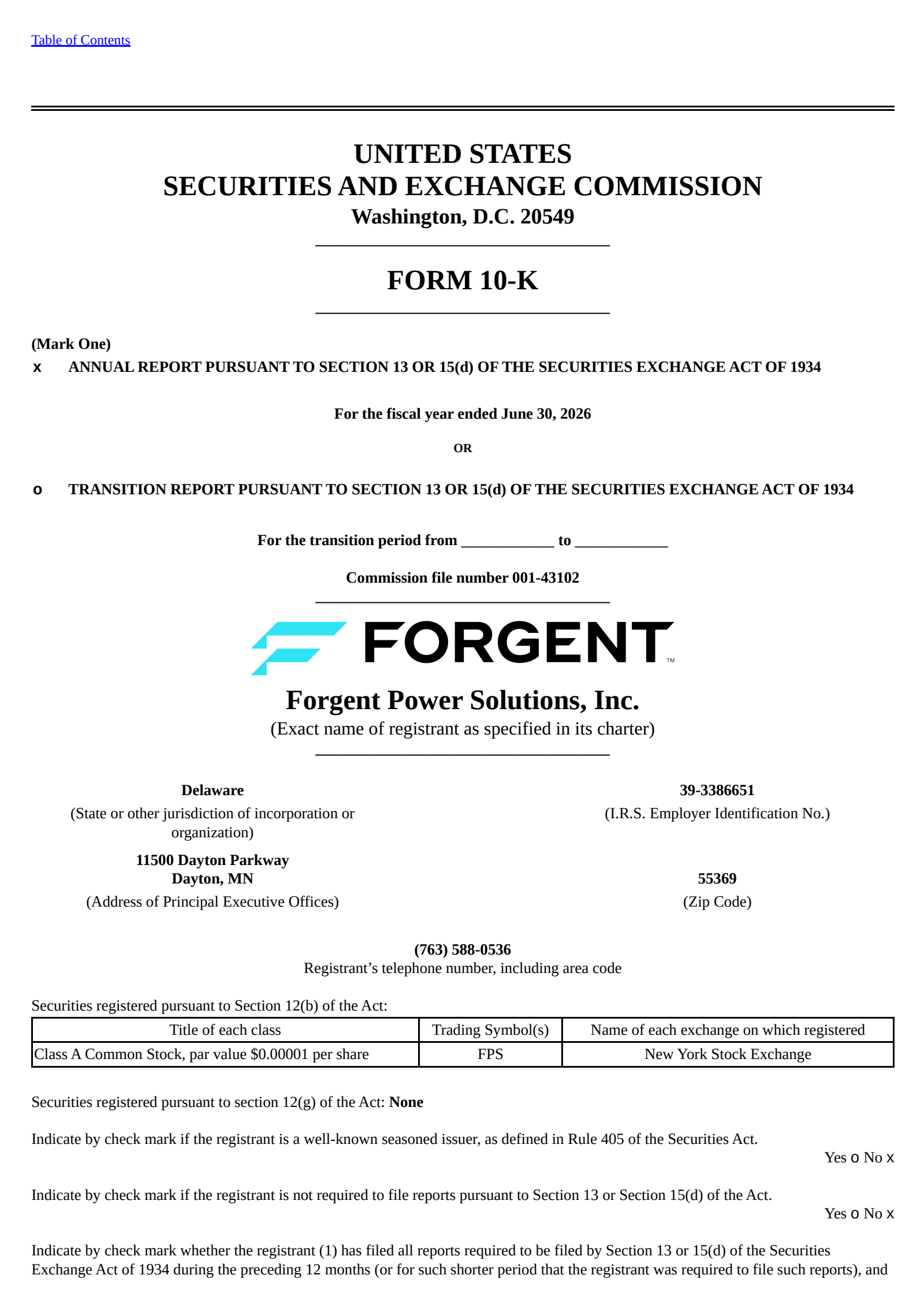 Forgent Power Solutions' Q4 2026 Annual report