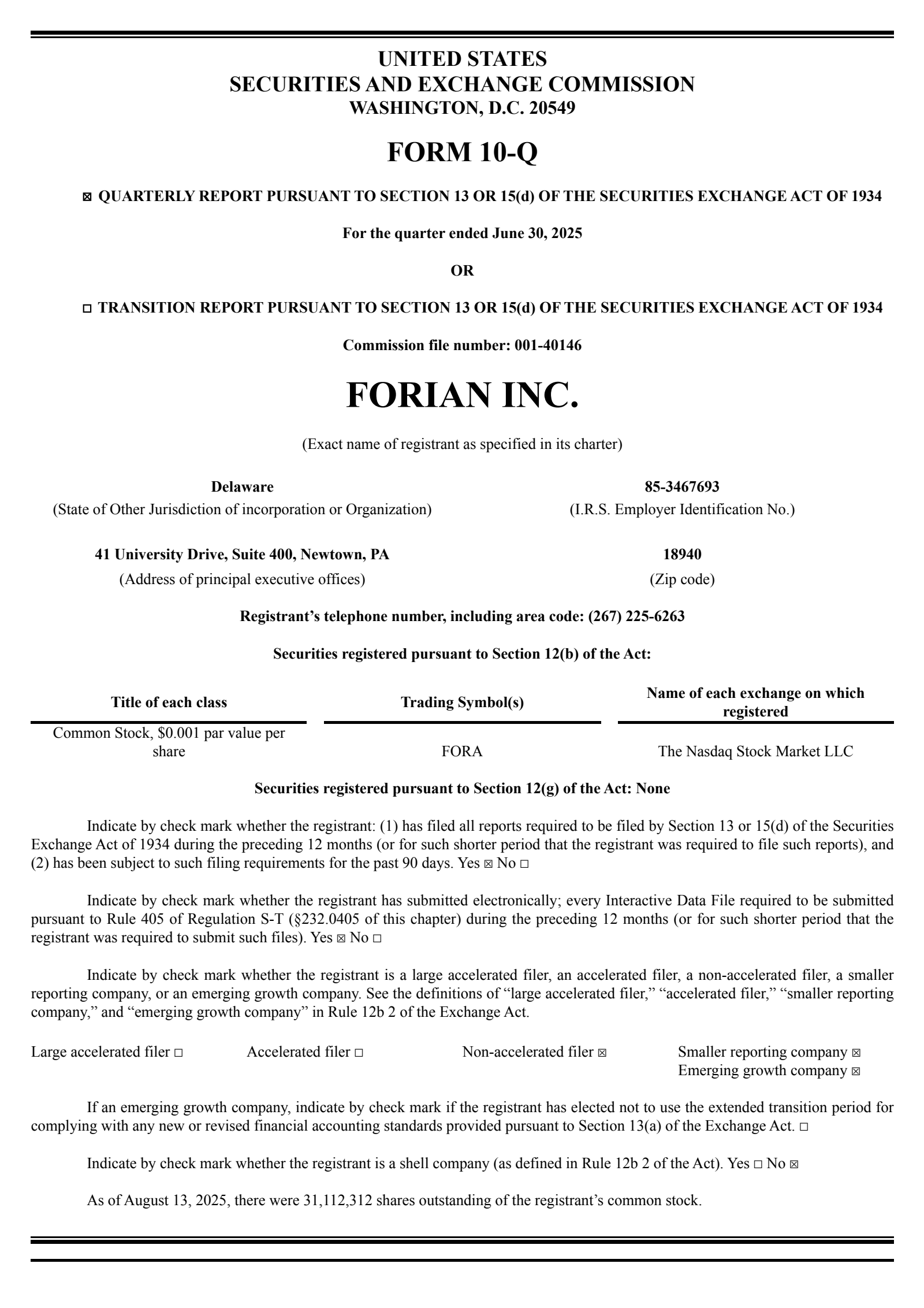 Forian's Q2 2025 Quarterly report
