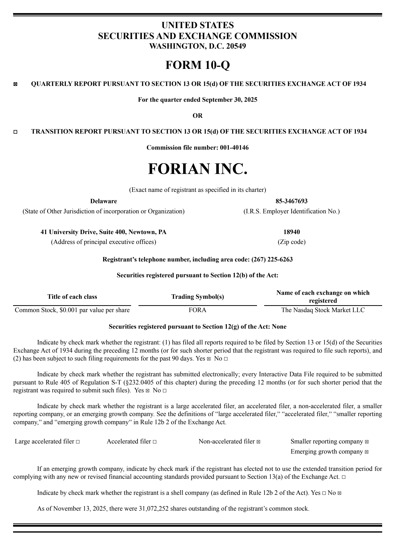 Forian's Q3 2025 Quarterly Report