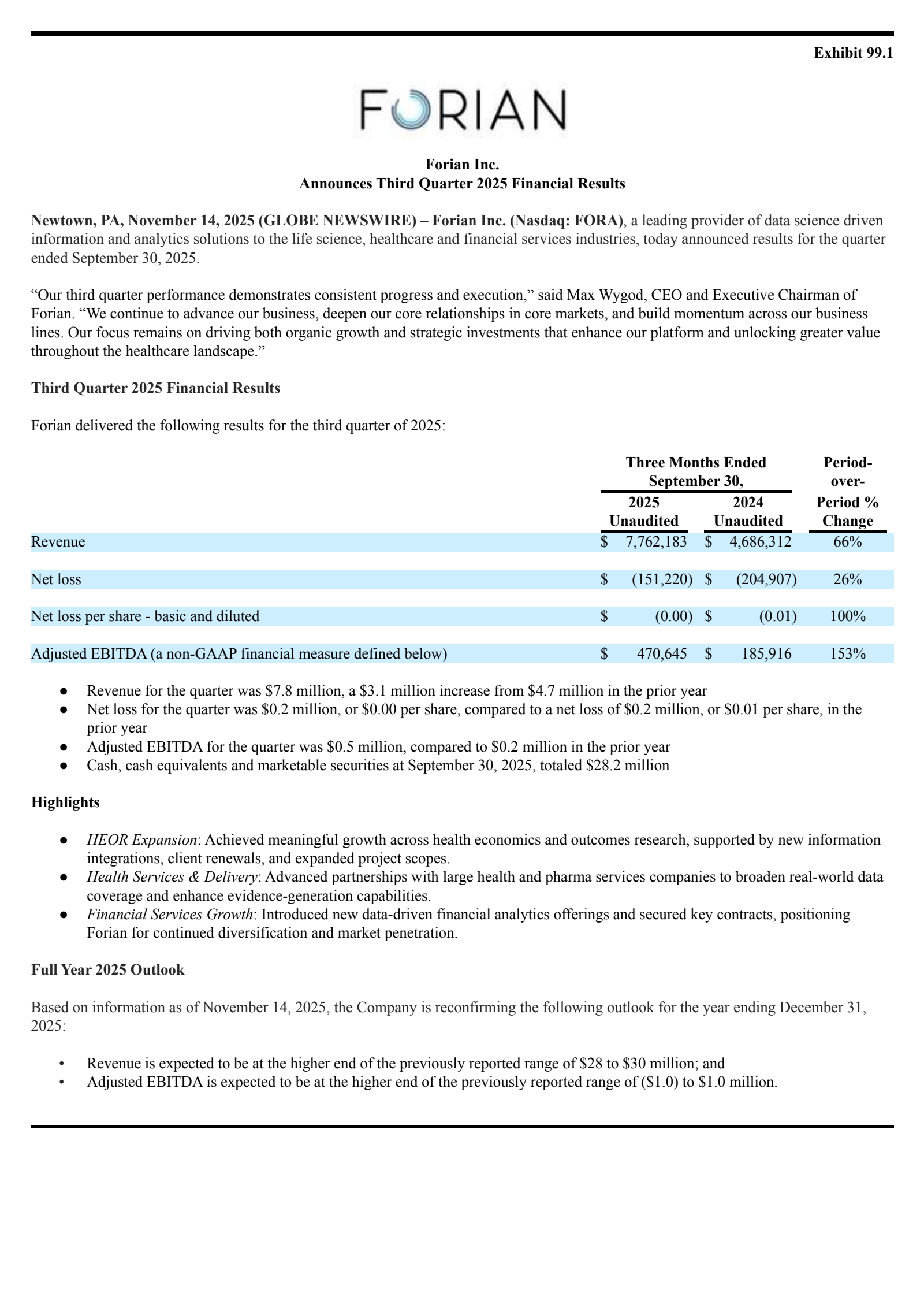 Forian's Q3 2025 Earnings Release