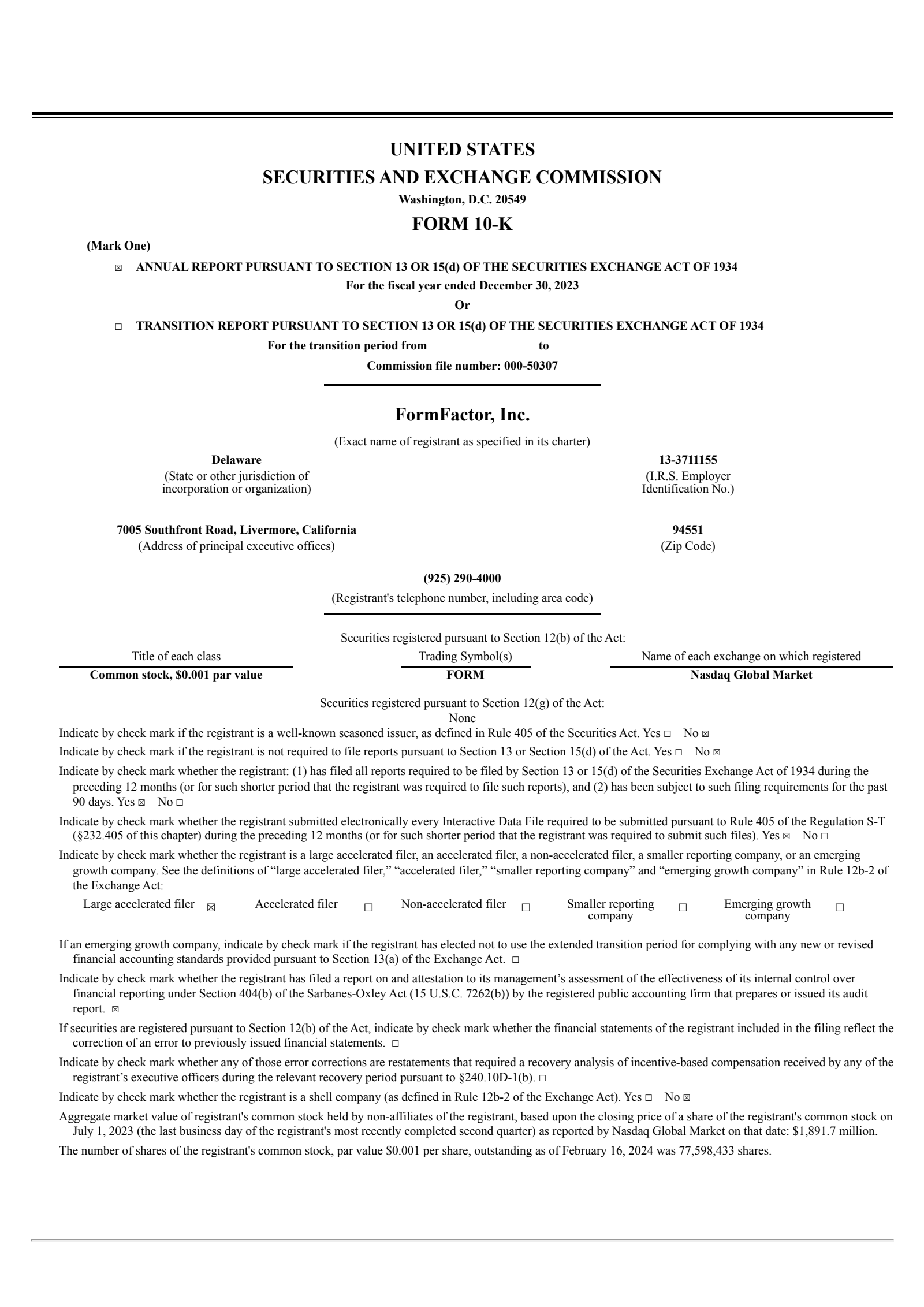 FormFactor's Q4 2023 Annual report