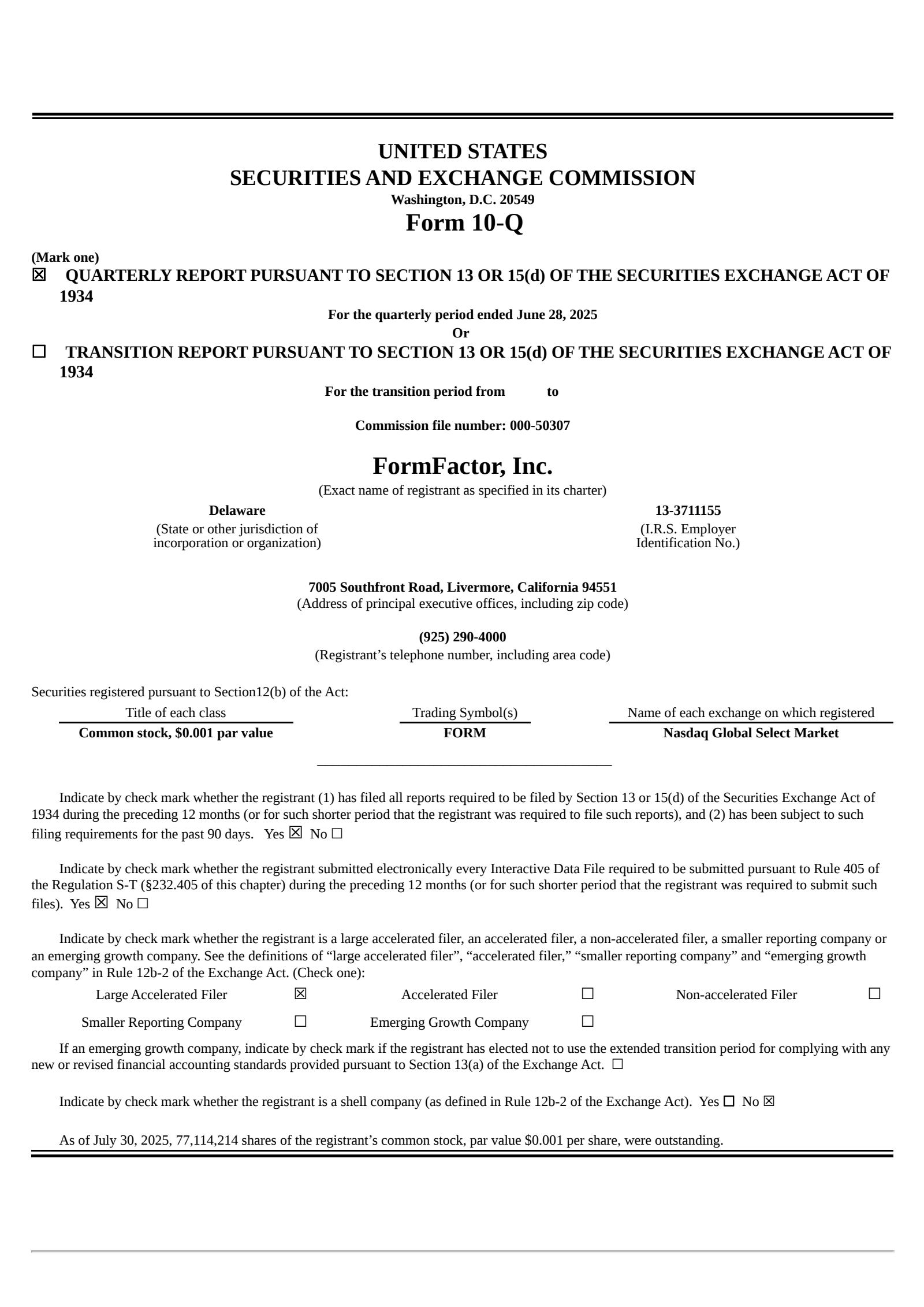 FormFactor's Q2 2025 Quarterly report