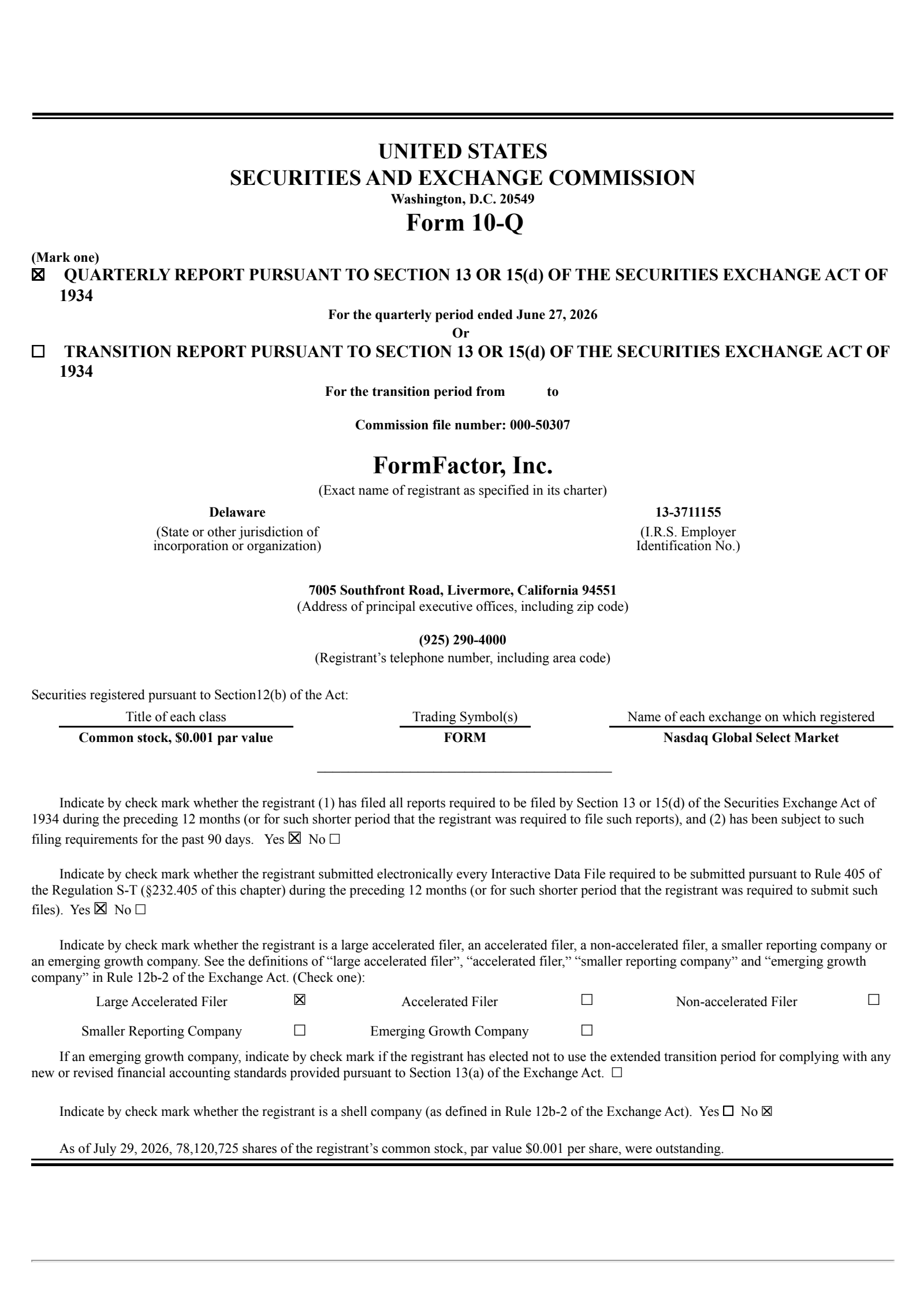 FormFactor's Q2 2026 Quarterly report