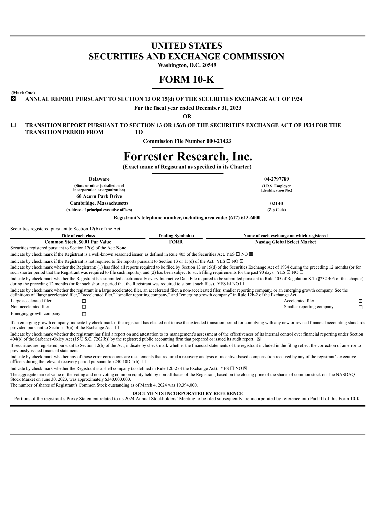 Forrester Research's Q4 2023 Annual report