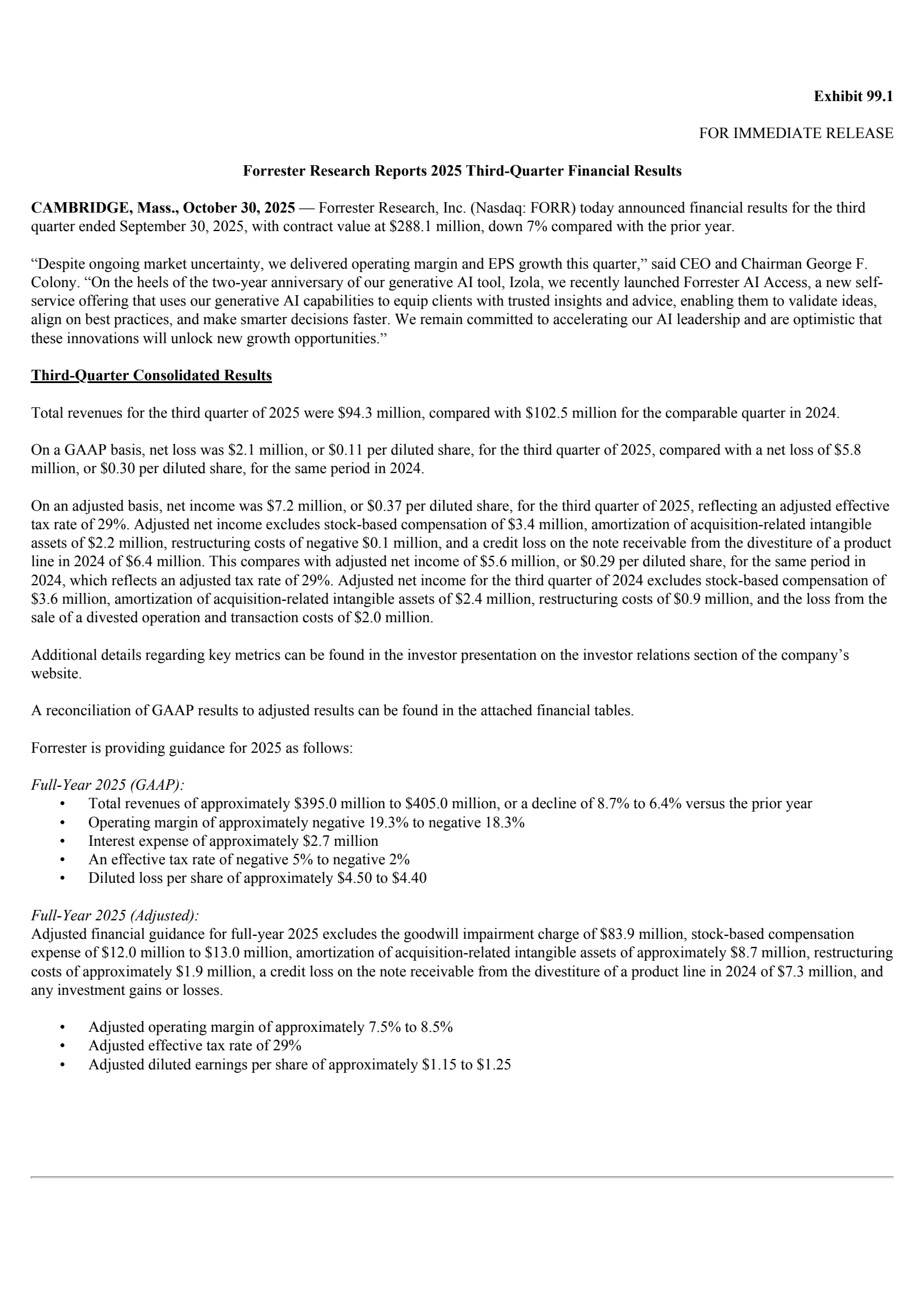 Forrester Research's Q3 2025 Earnings Release