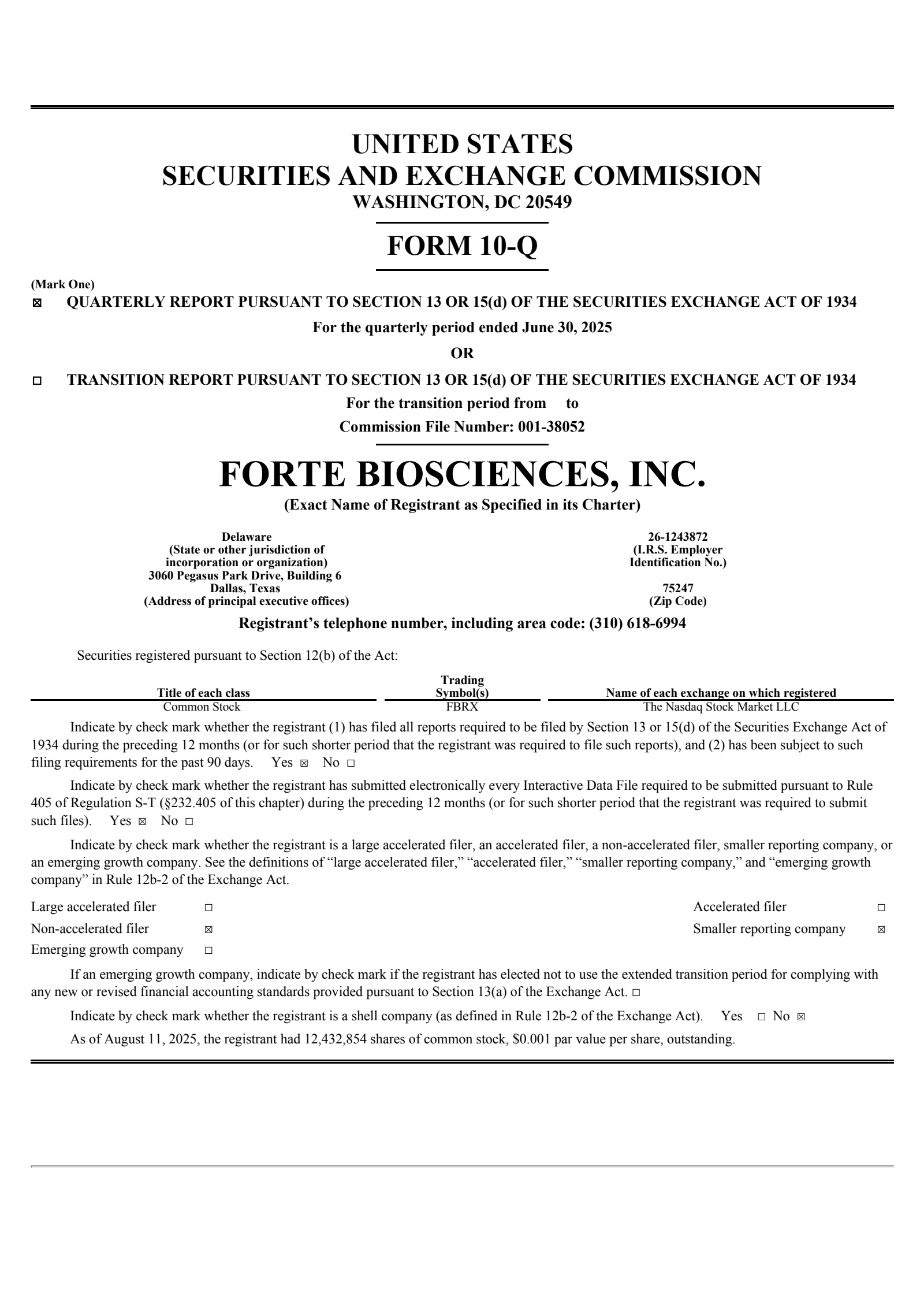 Forte Biosciences' Q2 2025 Quarterly report