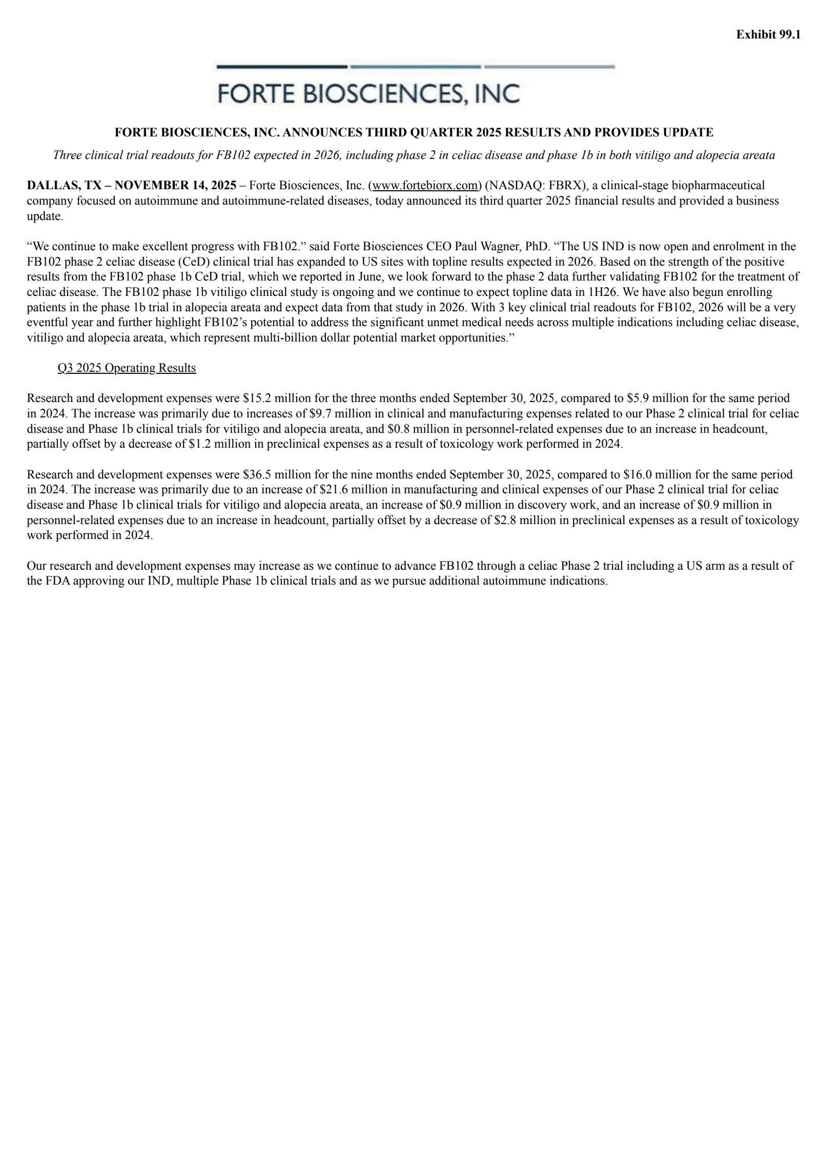Forte Biosciences' Q2 2025 Earnings Release