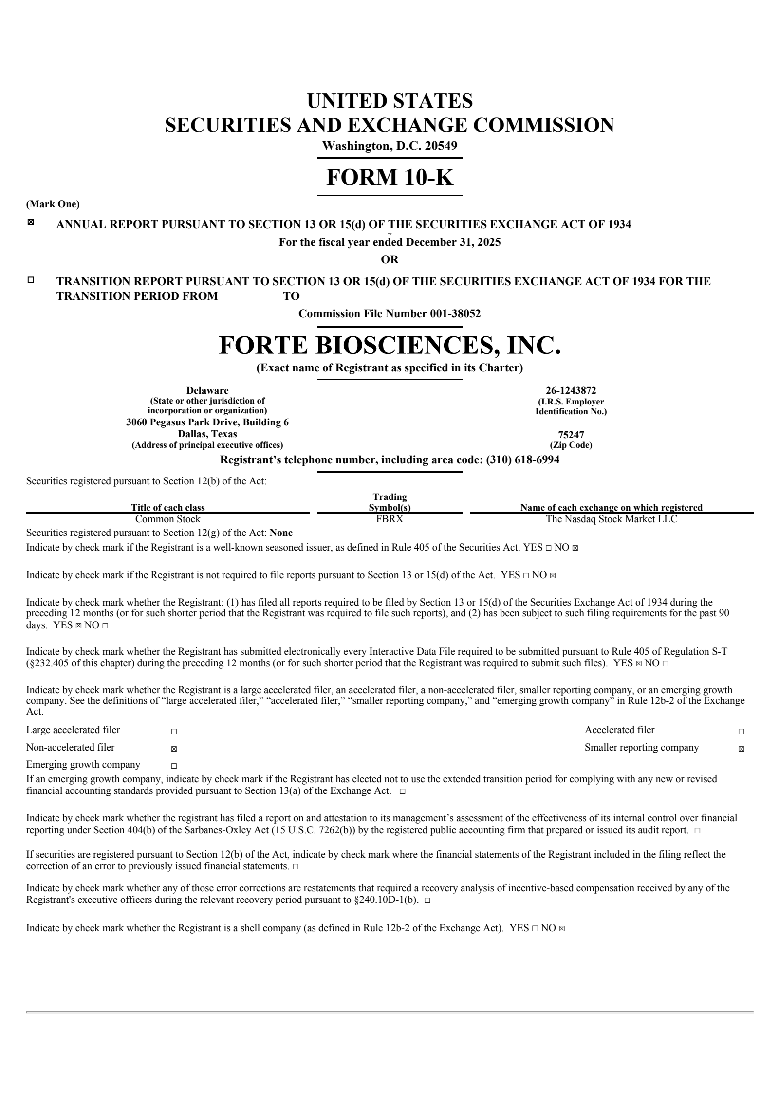 Forte Biosciences' Q4 2025 Annual report