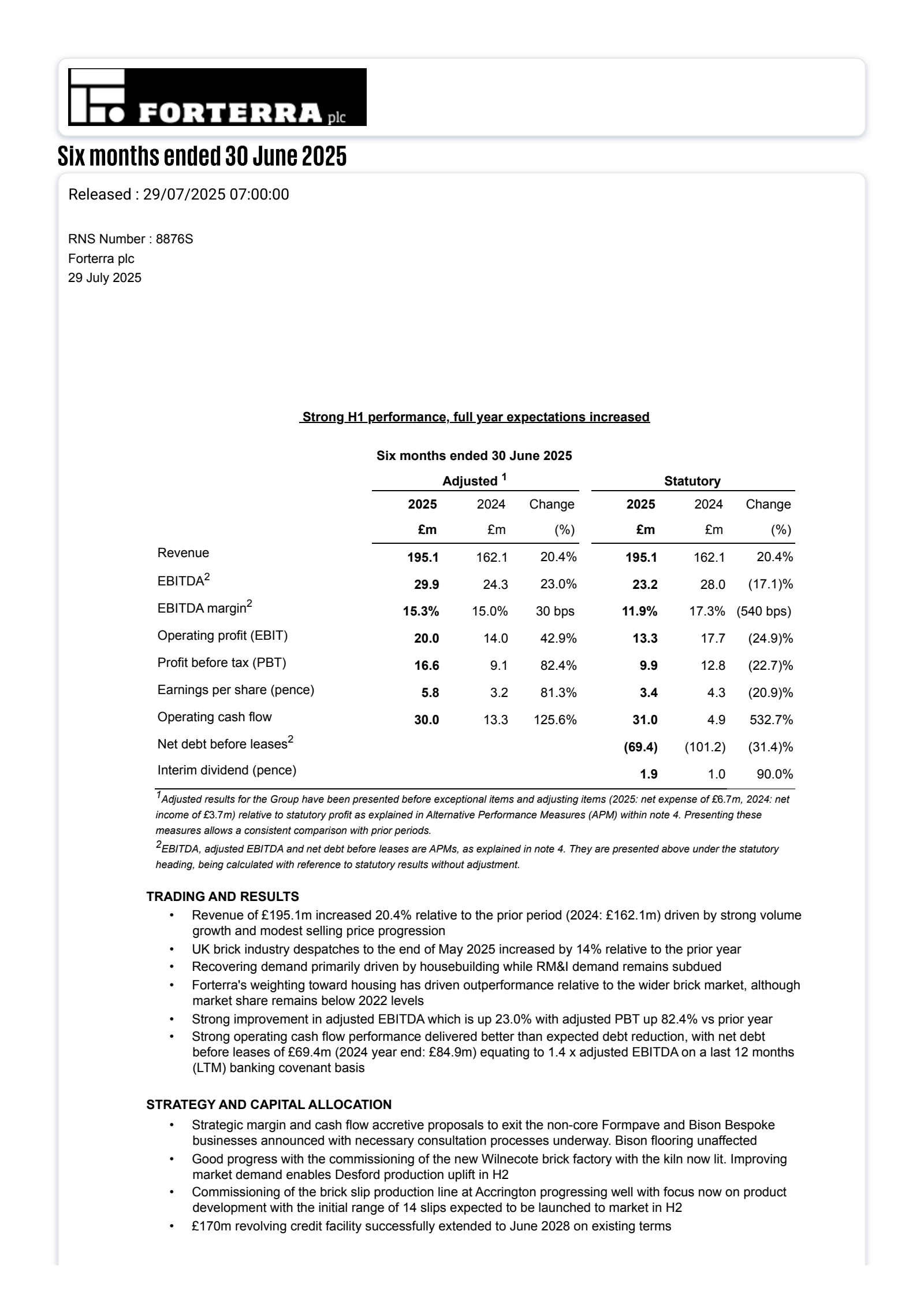 Forterra's H1 2025 Interim report