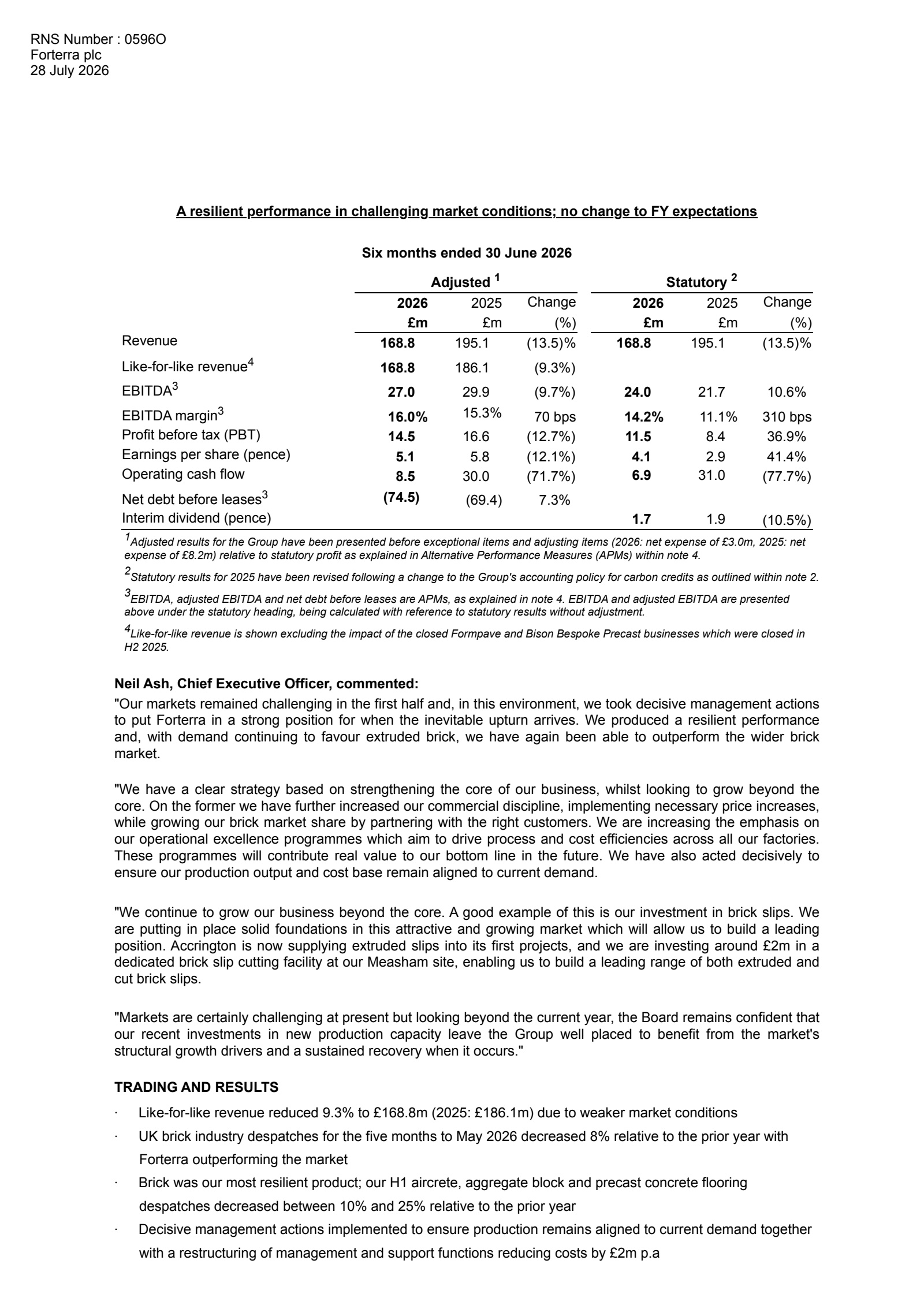 Forterra's H1 2026 Interim report