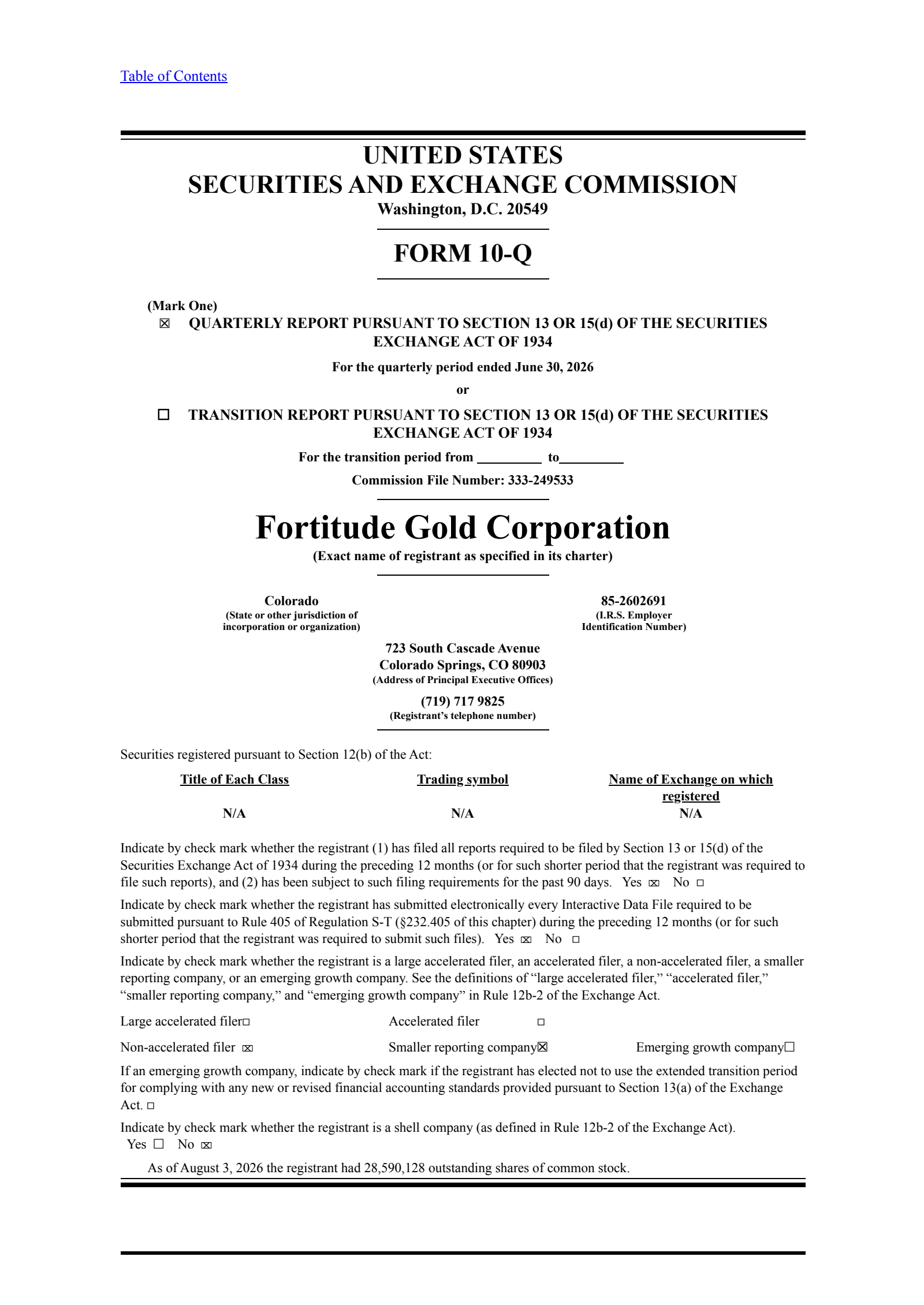 Fortitude Gold's Q2 2026 Quarterly report