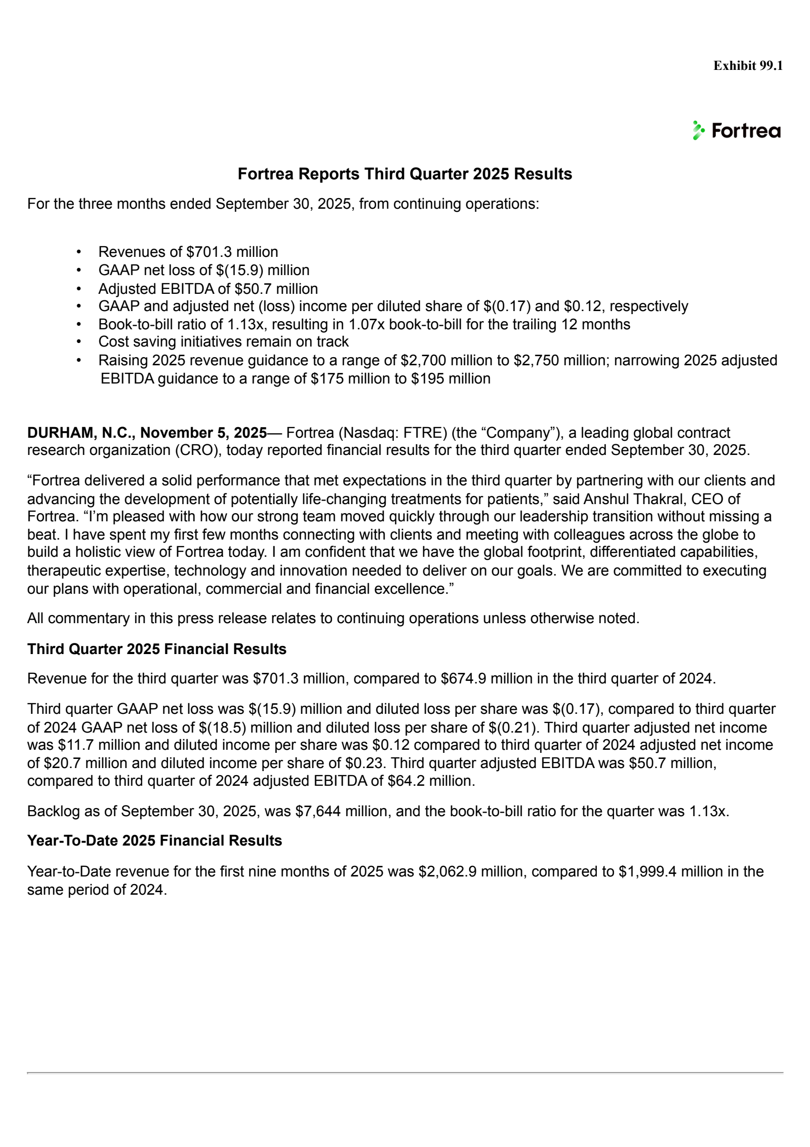 Fortrea's Q3 2025 Earnings Release