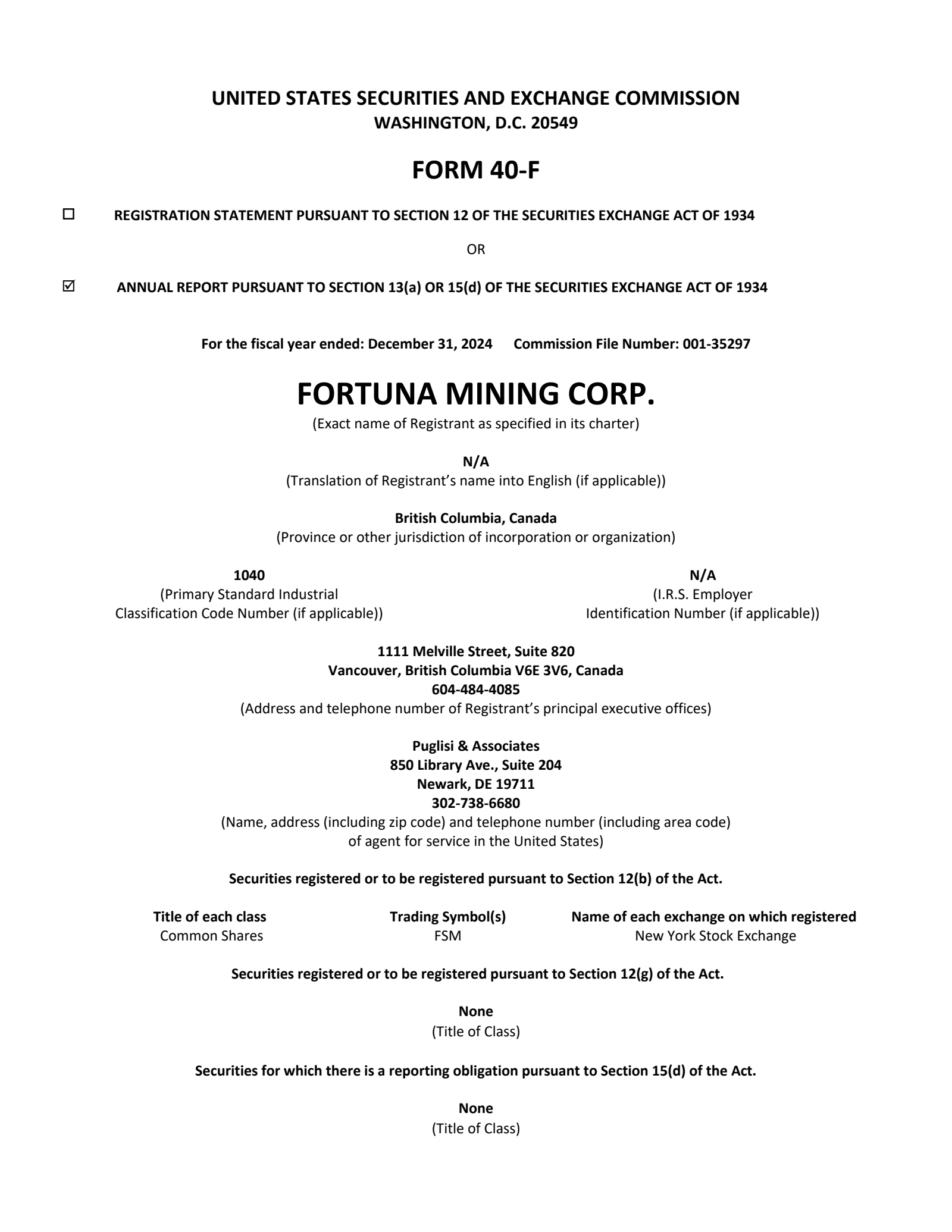 Fortuna Mining's Q4 2024 Annual report