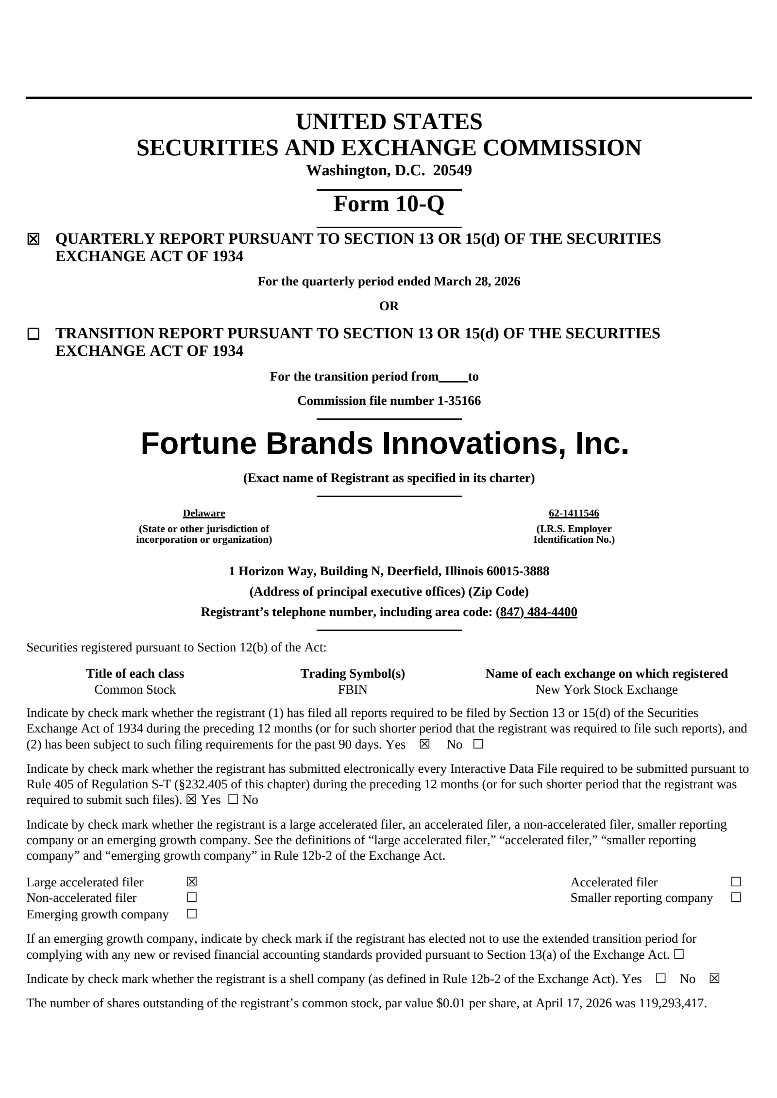 Fortune Brands Innovations' Q1 2026 Quarterly report