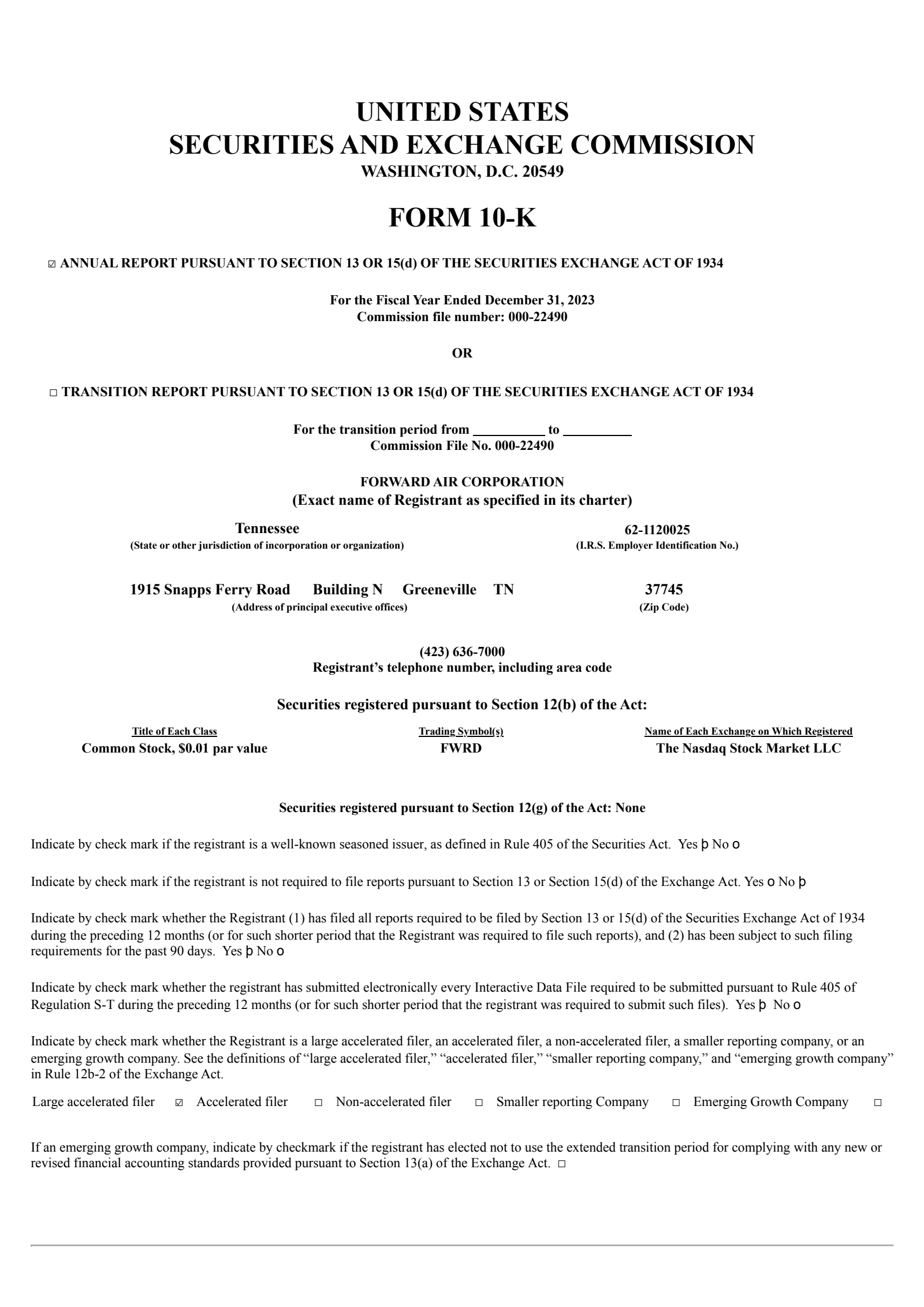 Forward Air's Q4 2023 Annual report