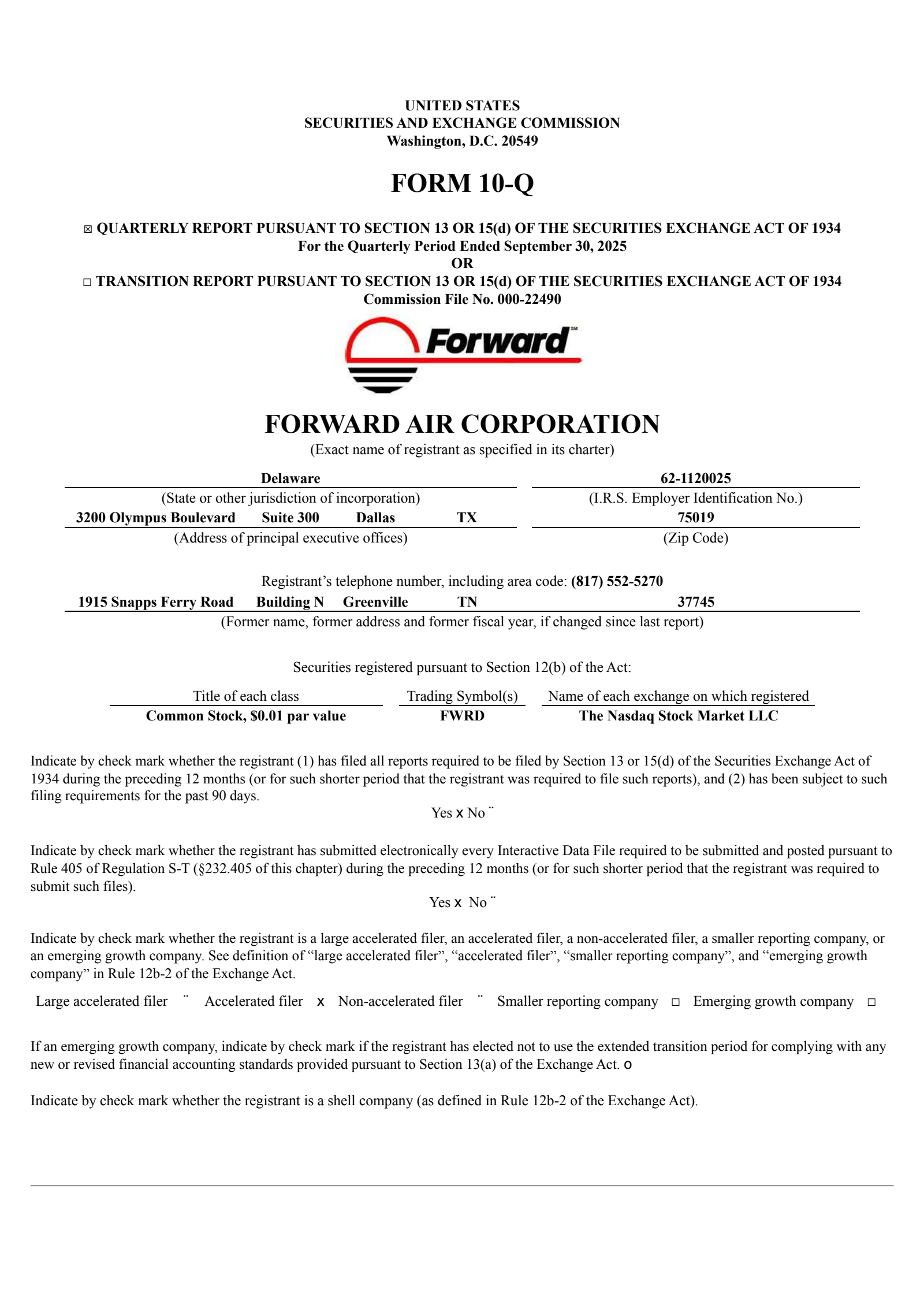 Forward Air's Q3 2025 Quarterly Report