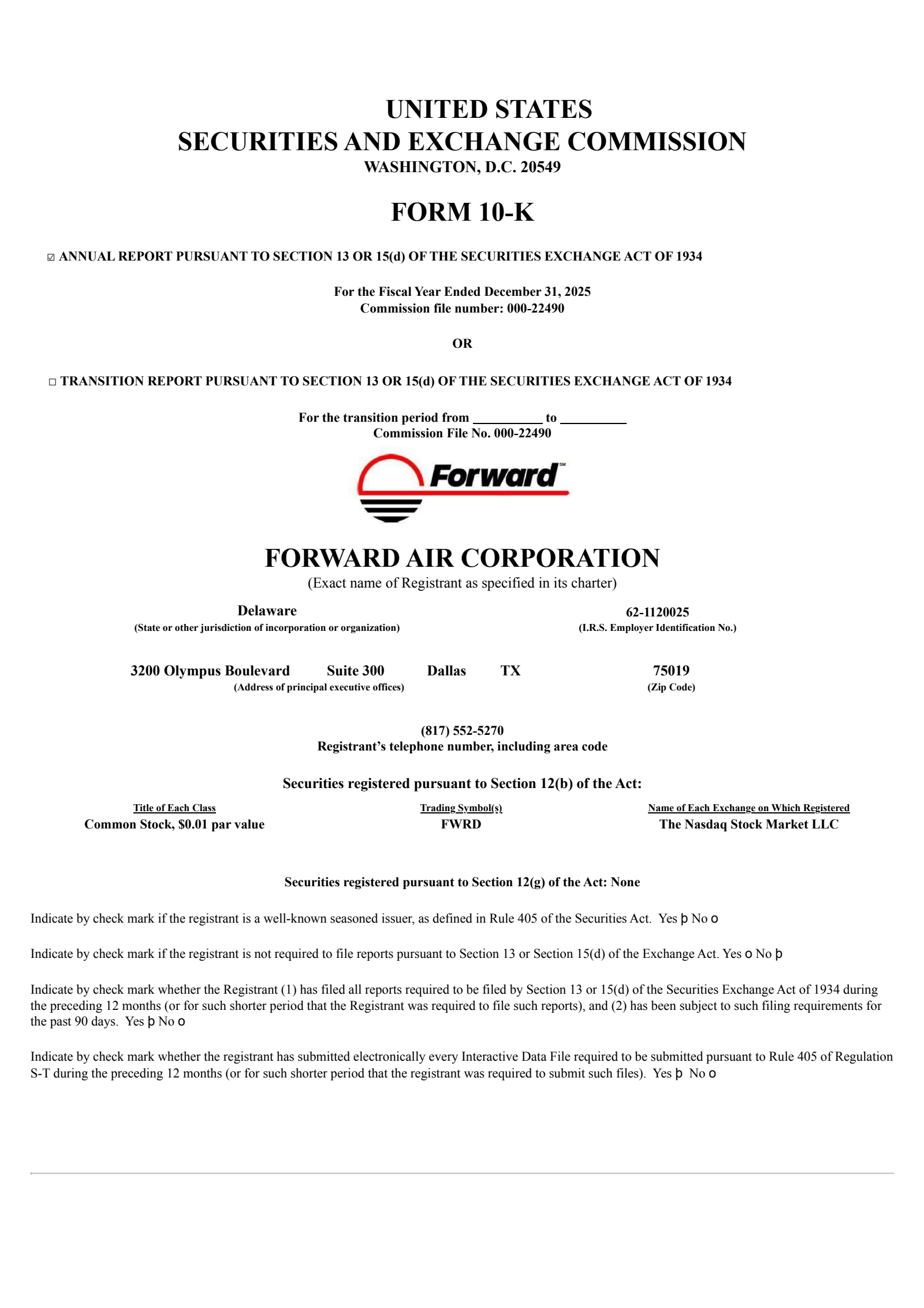 Forward Air's Q4 2025 Annual report