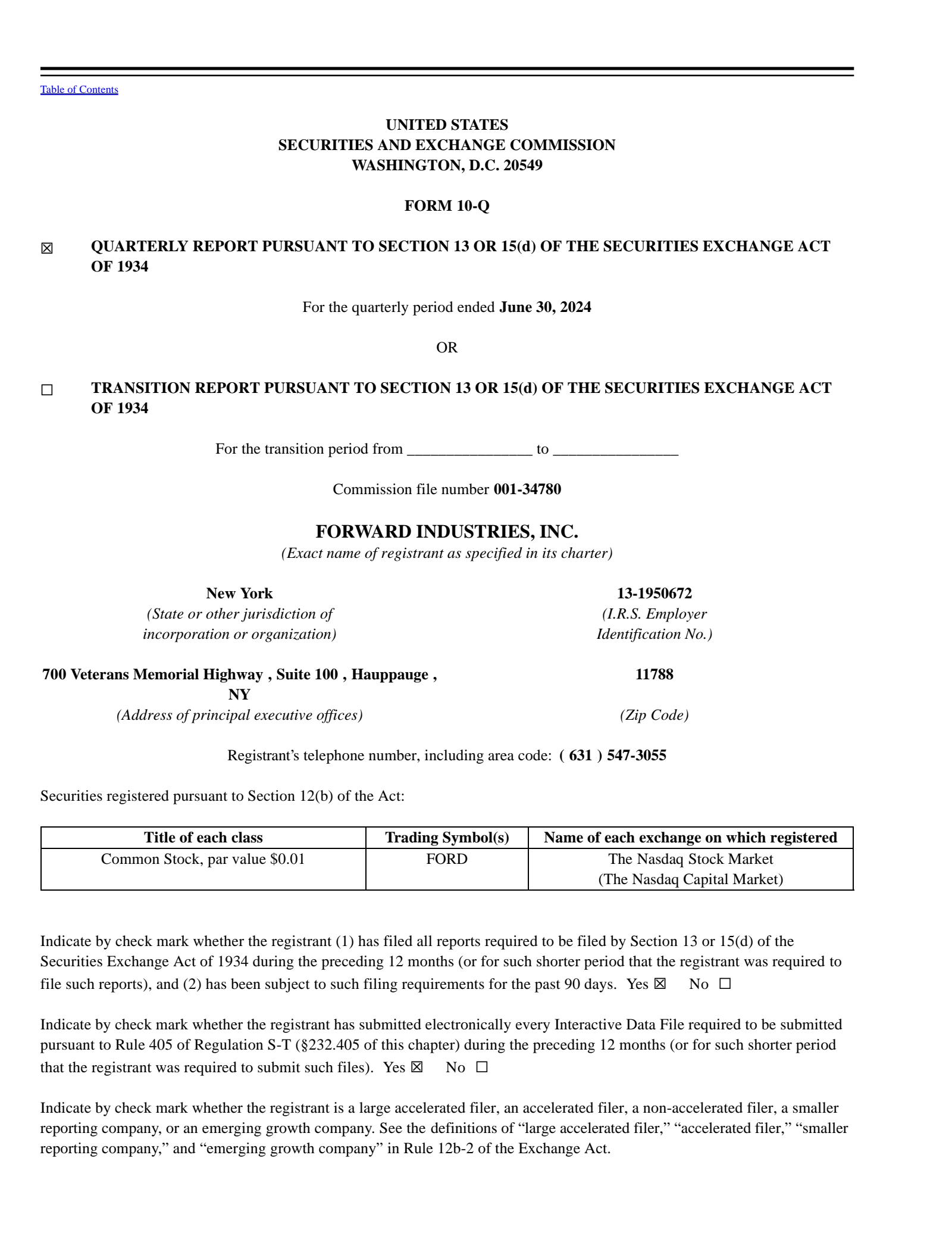 Forward Industries' Q3 2024 Quarterly report