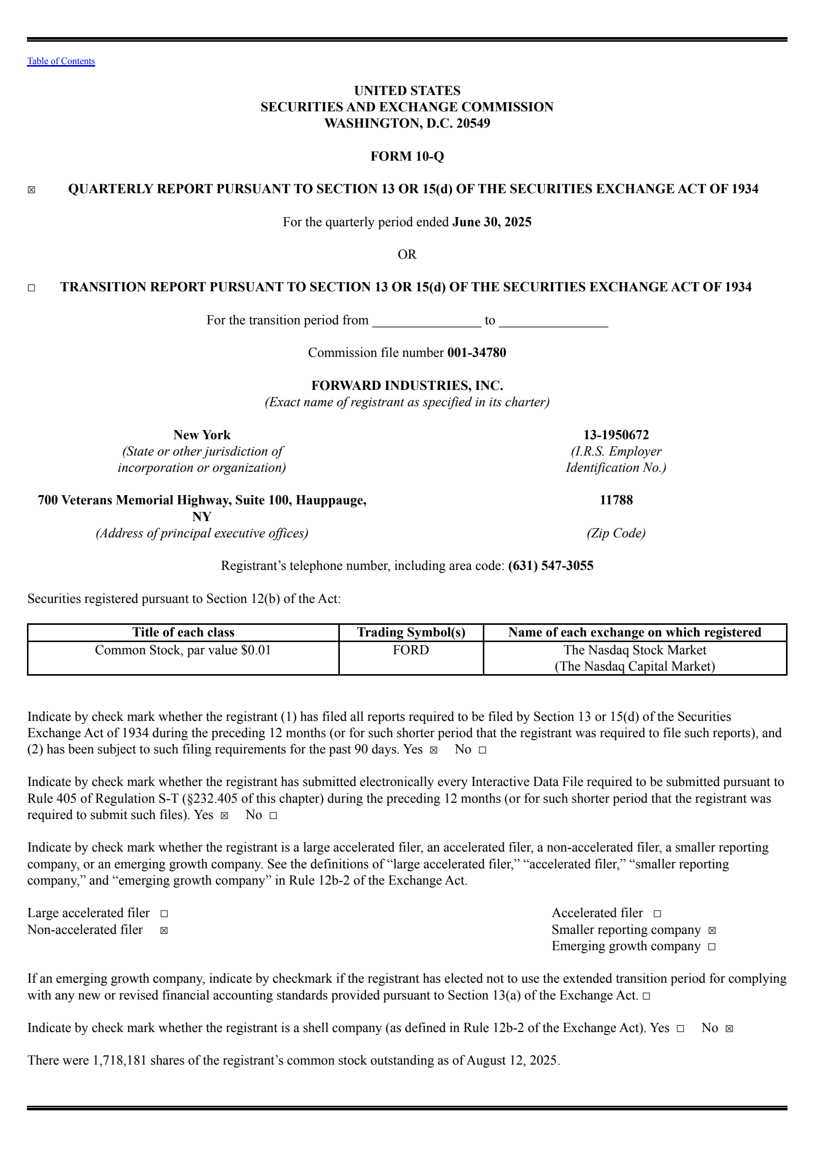 Forward Industries' Q3 2025 Quarterly report