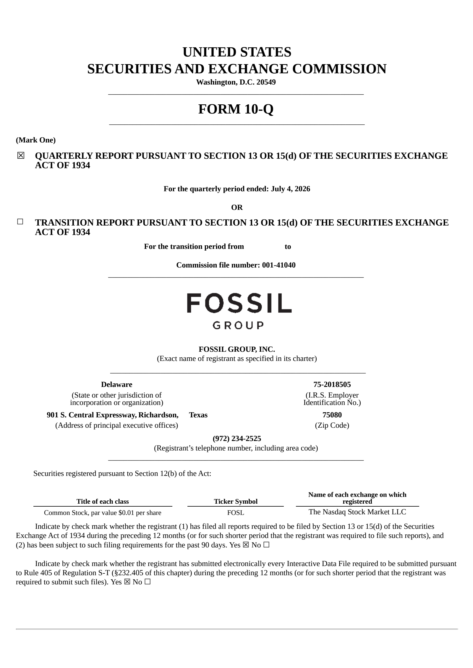 Fossil Group's Q2 2026 Quarterly report