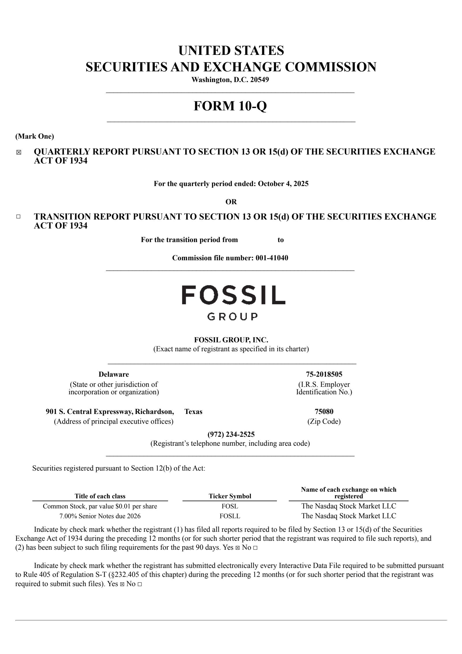 Fossil Group's Q3 2025 Quarterly Report