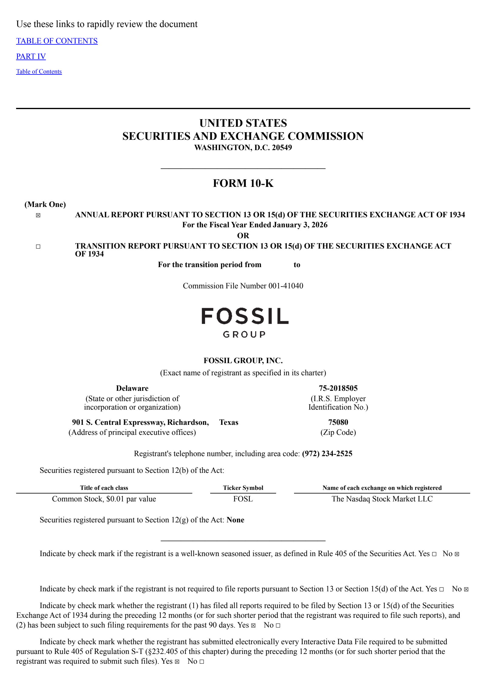 Fossil Group's Q4 2025 Annual report