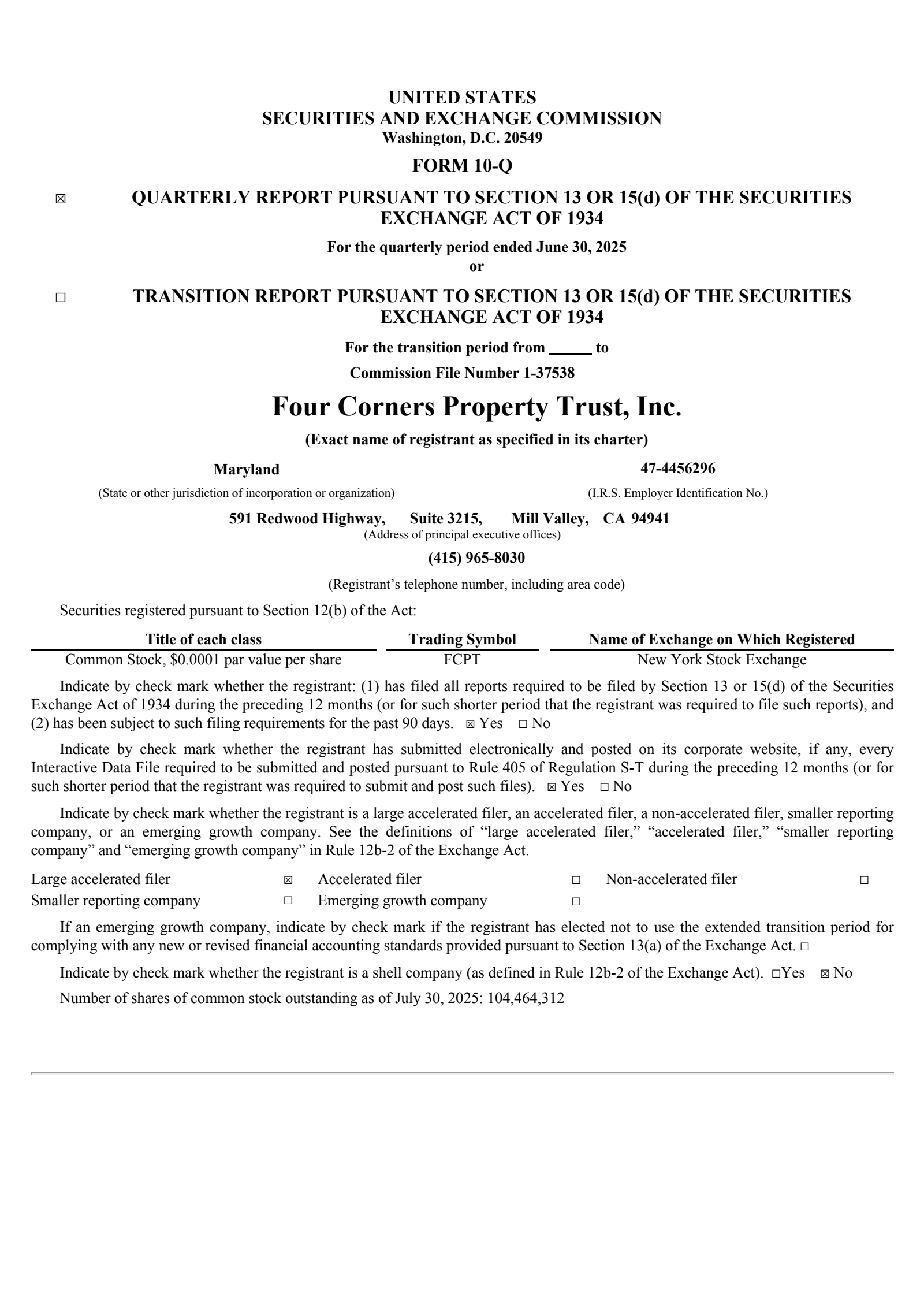 Four Corners Property Trust's Q2 2025 Quarterly report