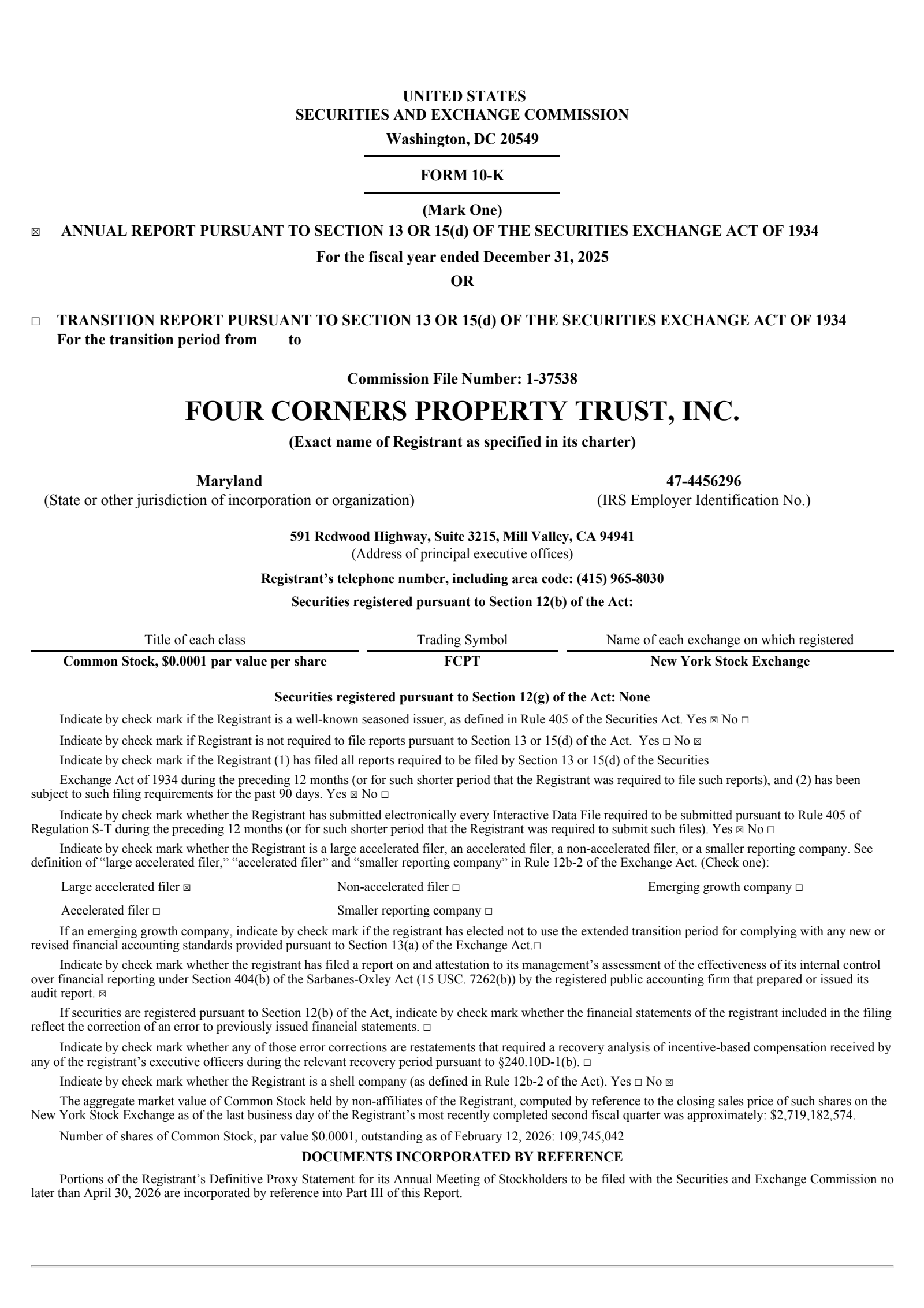 Four Corners Property Trust's Q4 2025 Annual report