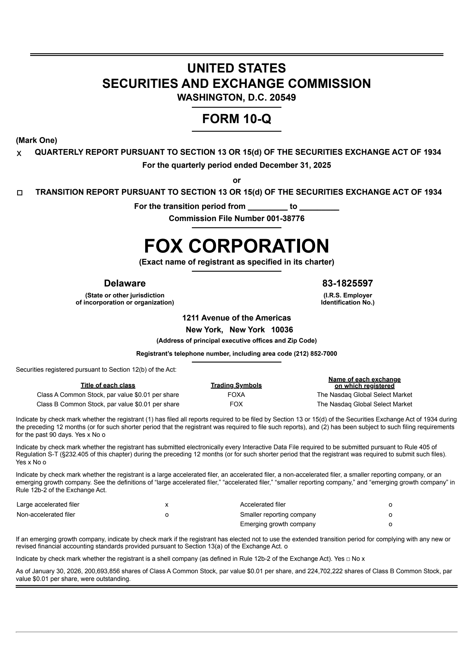 FOX's Q2 2026 Quarterly report